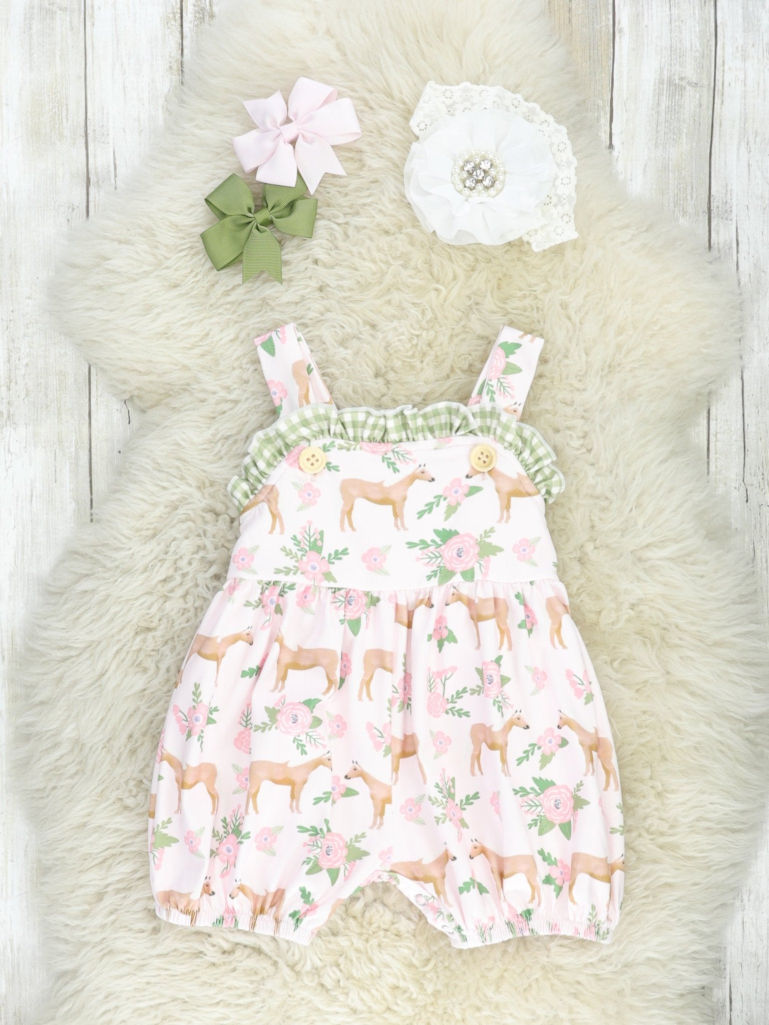 Sage Floral Horse Romper - Marie Nicole Clothing