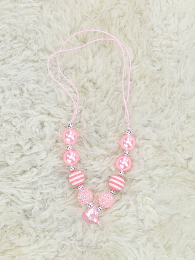 Pink Striped Diamond Adjustable Bubblegum Necklace - Marie Nicole Clothing