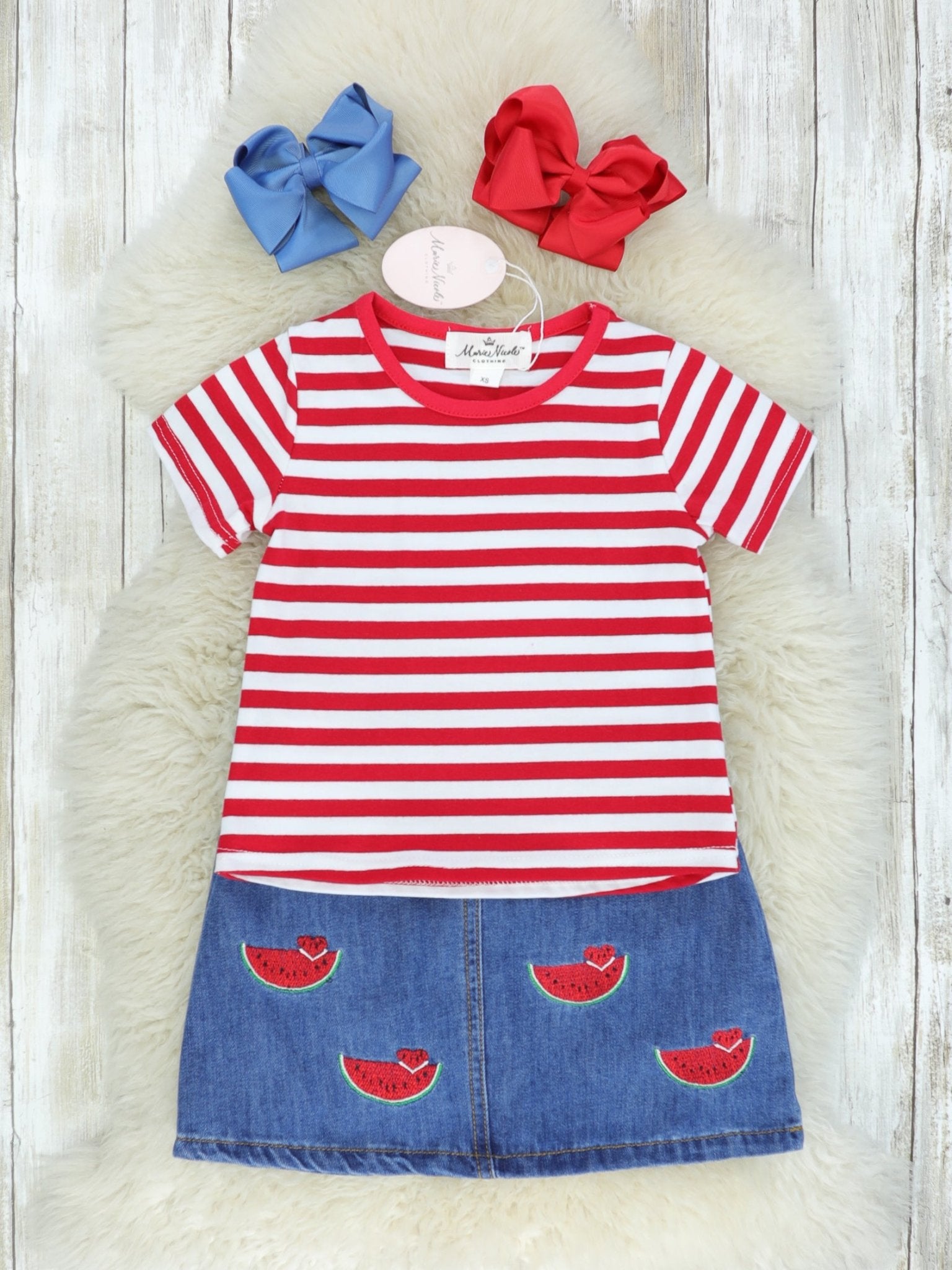 Watermelon Denim Overalls Set - Marie Nicole Clothing