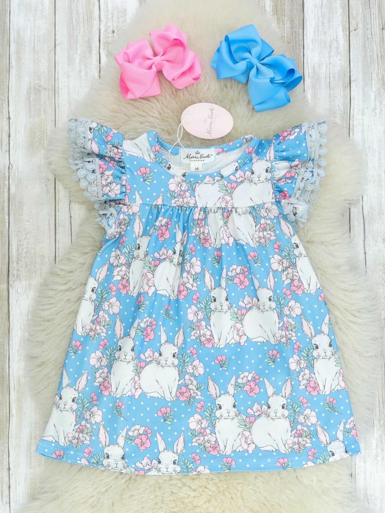 Cornflower Blue Bunny Ruffle Dress - Marie Nicole Clothing