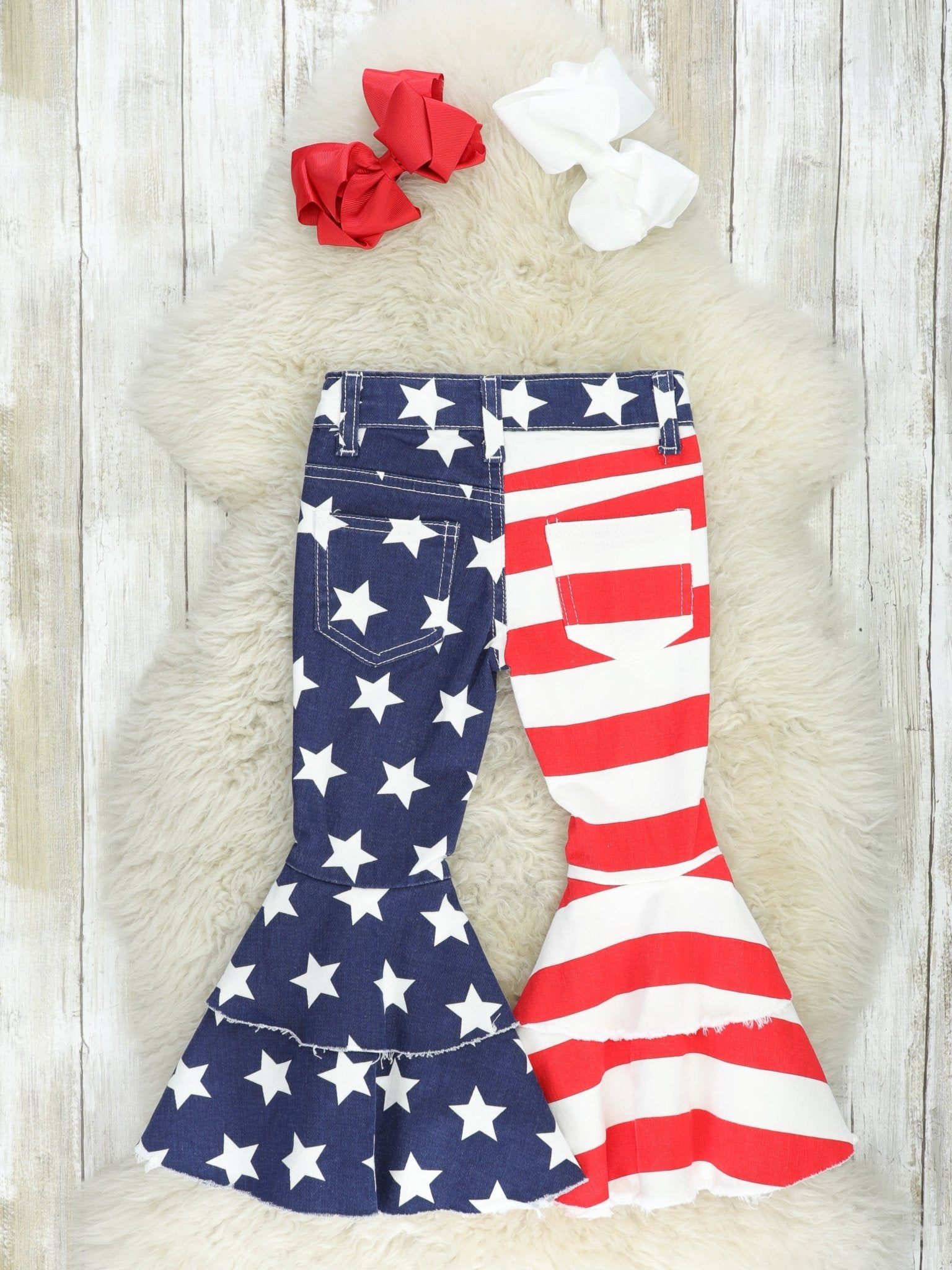 Stars & Stripes Tiered Denim Bell Bottoms - Marie Nicole Clothing