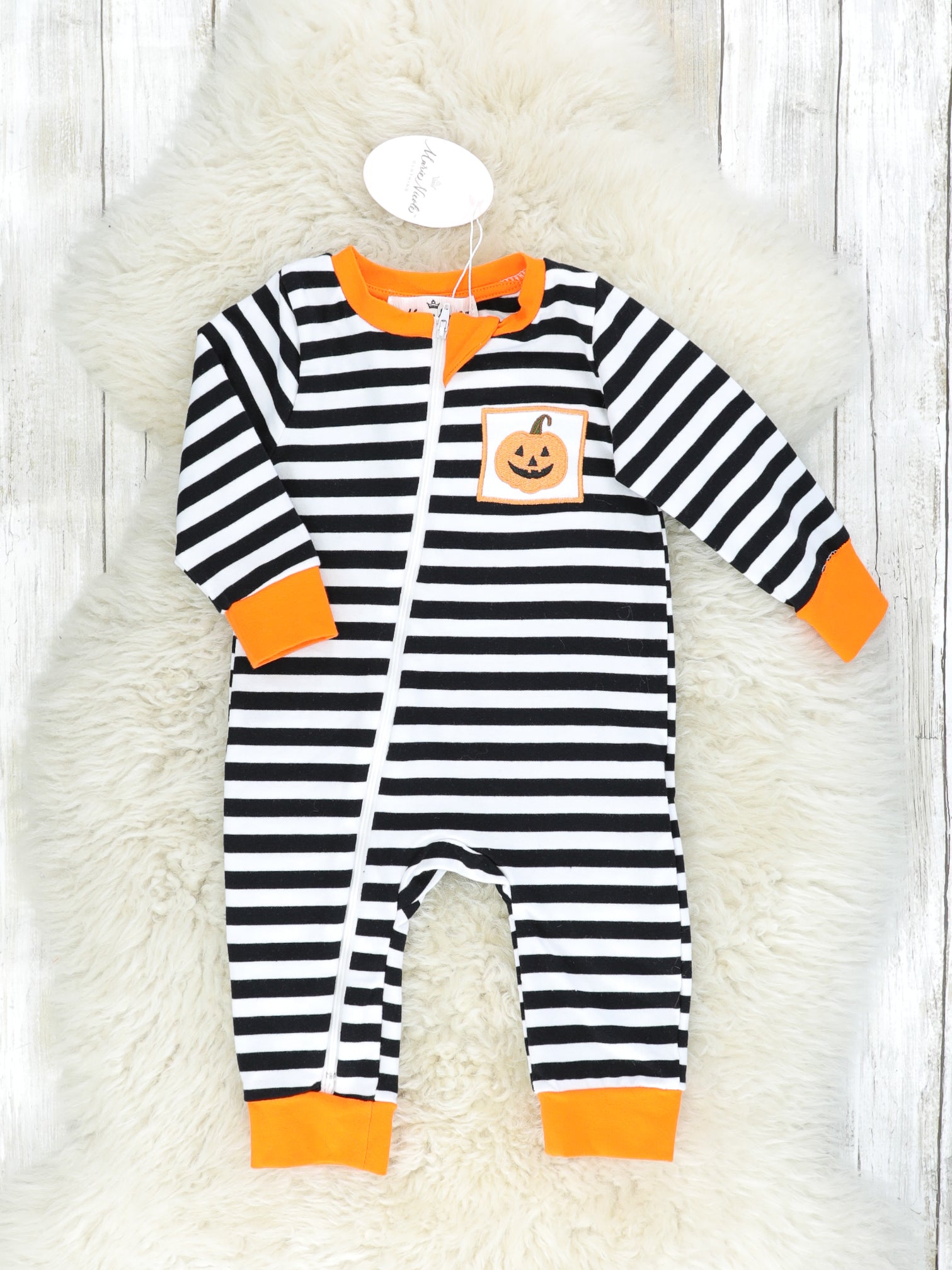 Striped Jack O Lantern Romper Pajamas - Marie Nicole Clothing