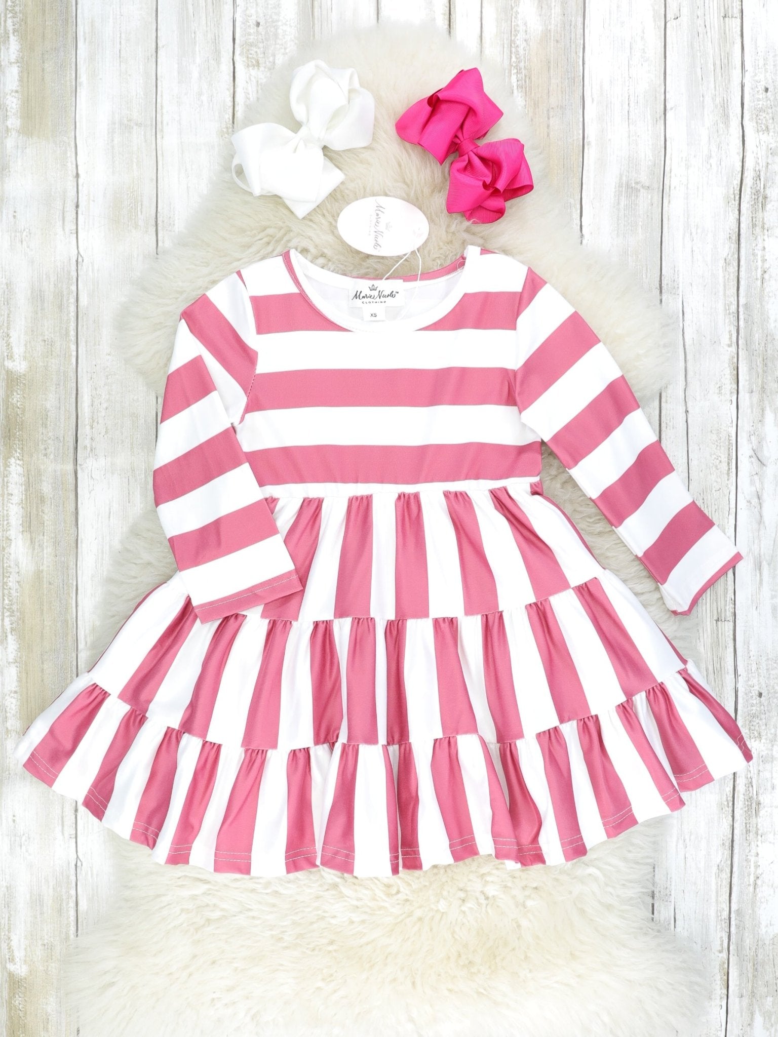 Mom & Me Raspberry Red Striped Long Sleeve Swing Dress - Marie Nicole Clothing