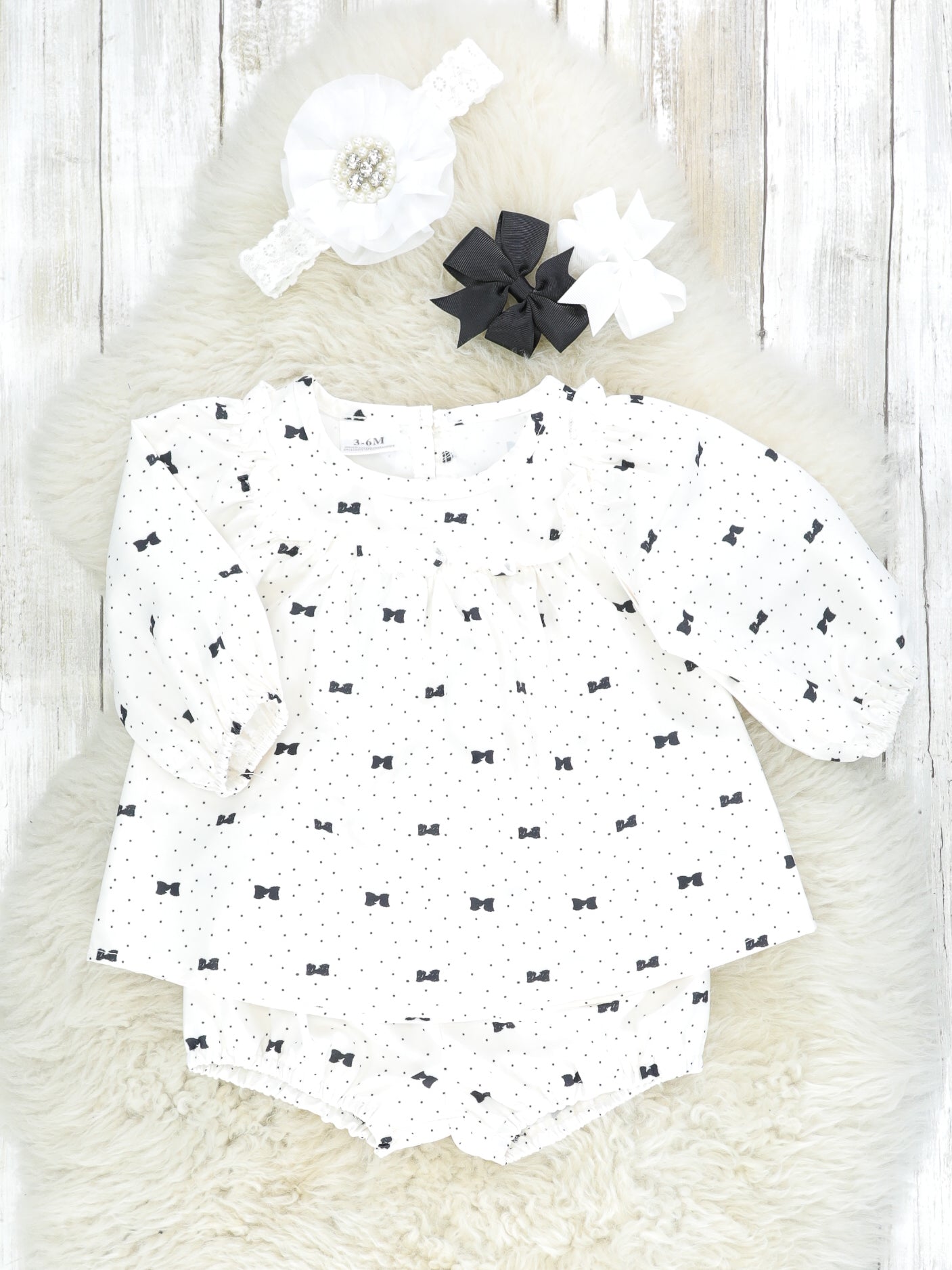 Polka Dot Bow Puff Sleeve Top & Bloomers - Marie Nicole Clothing
