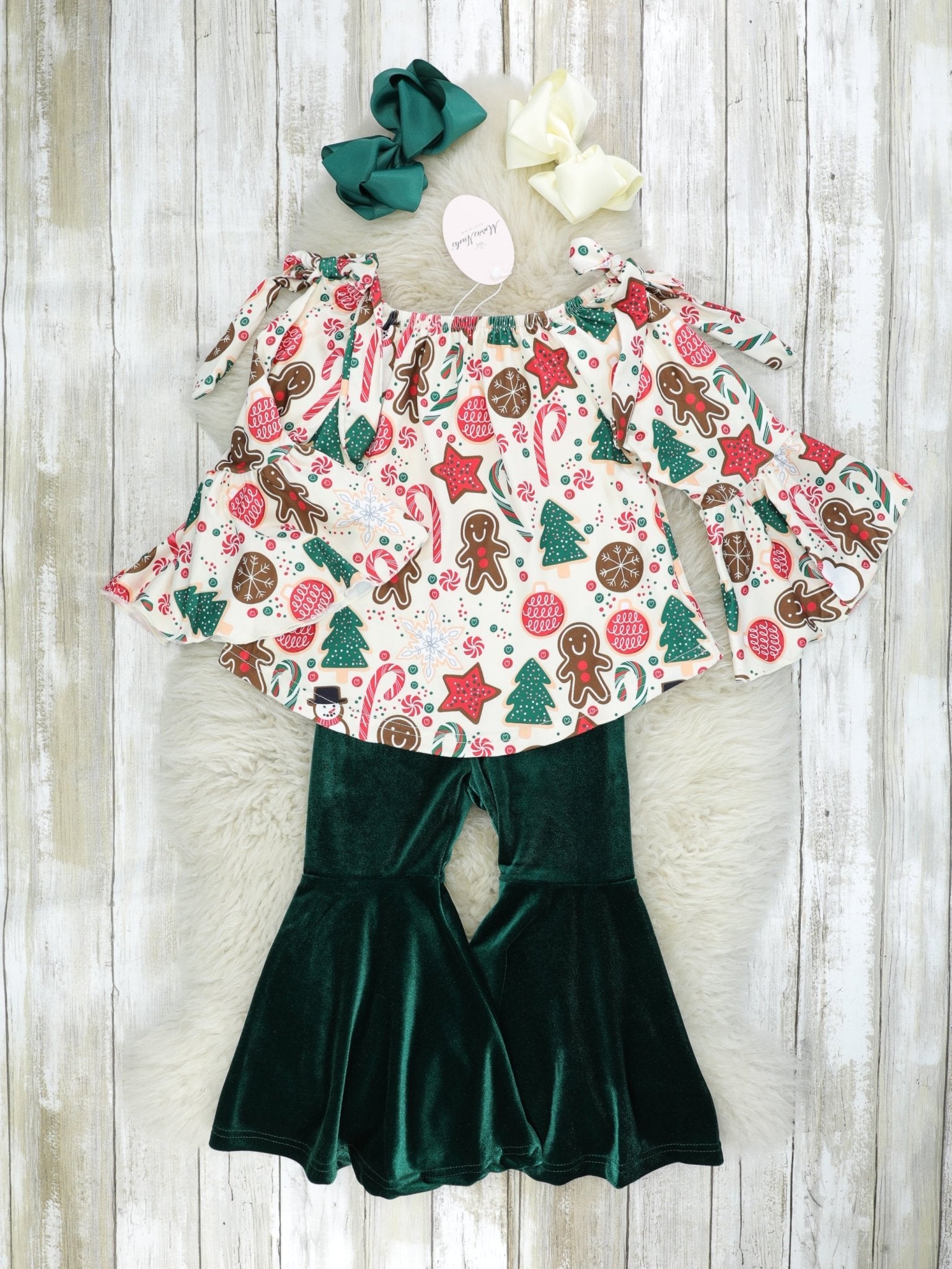 Gingerbread & Candy Cane Velvet Outfit - Marie Nicole Clothing