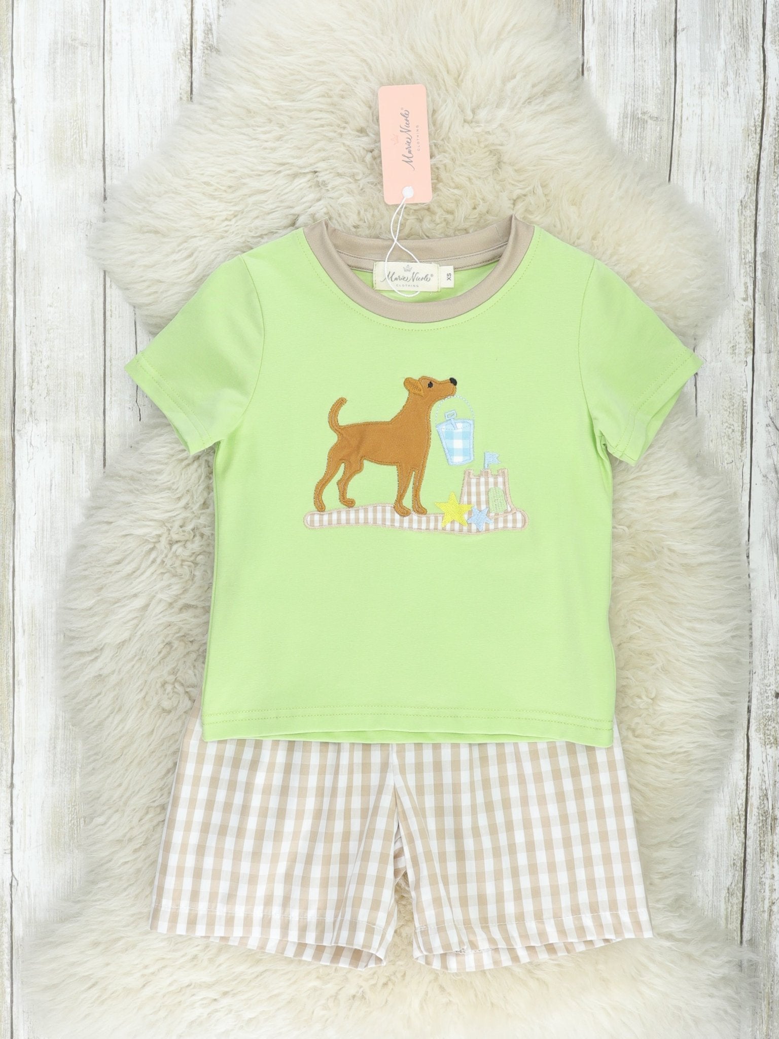 Lime Dog Gingham Outfit - Marie Nicole Clothing