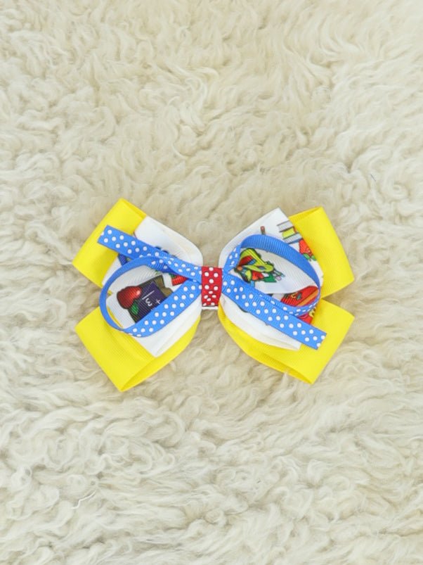 Blue, White, & Yellow Apple Bow - Marie Nicole Clothing