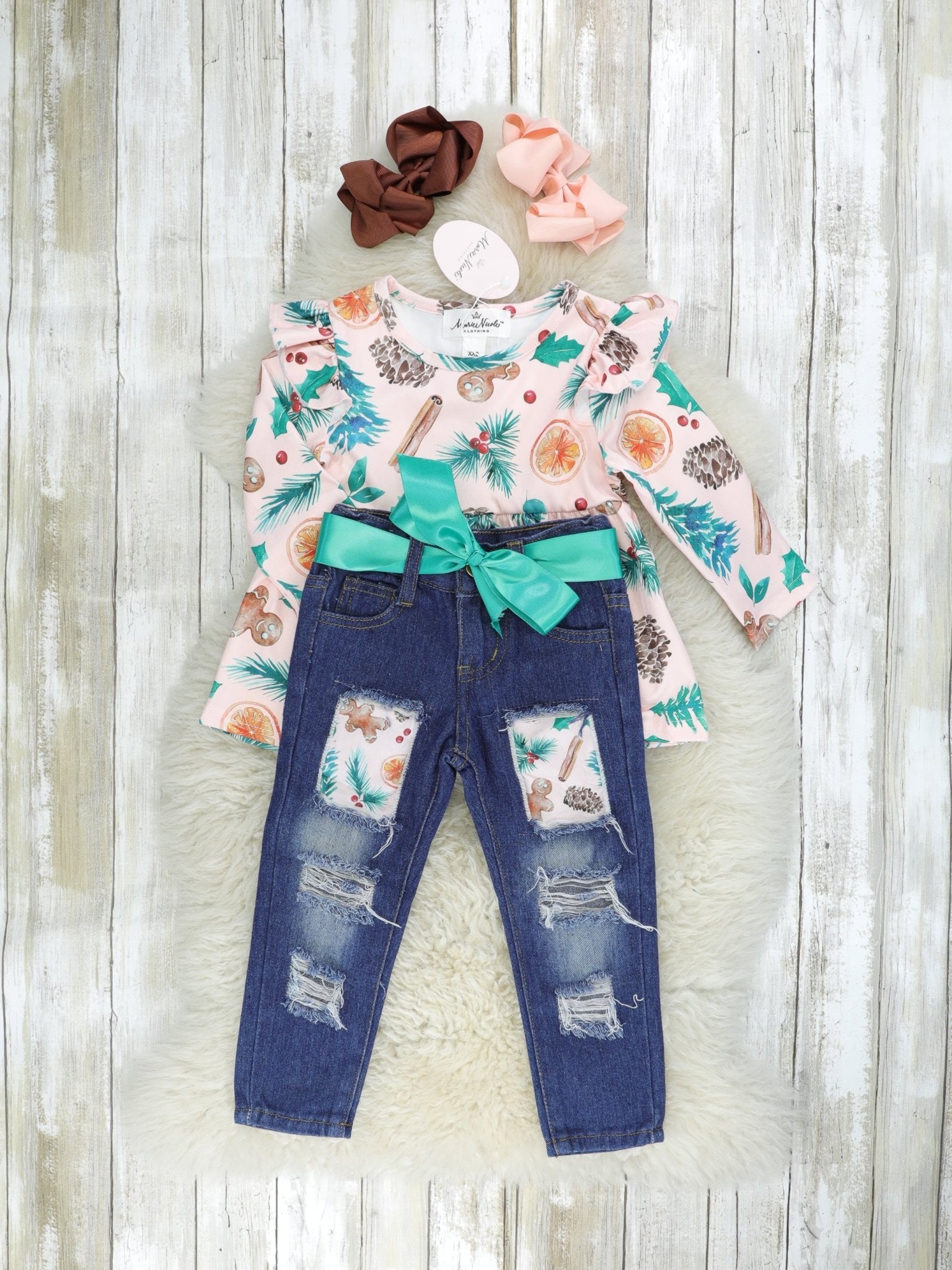 Green Gingerbread Ruffle Outfit - Marie Nicole Clothing