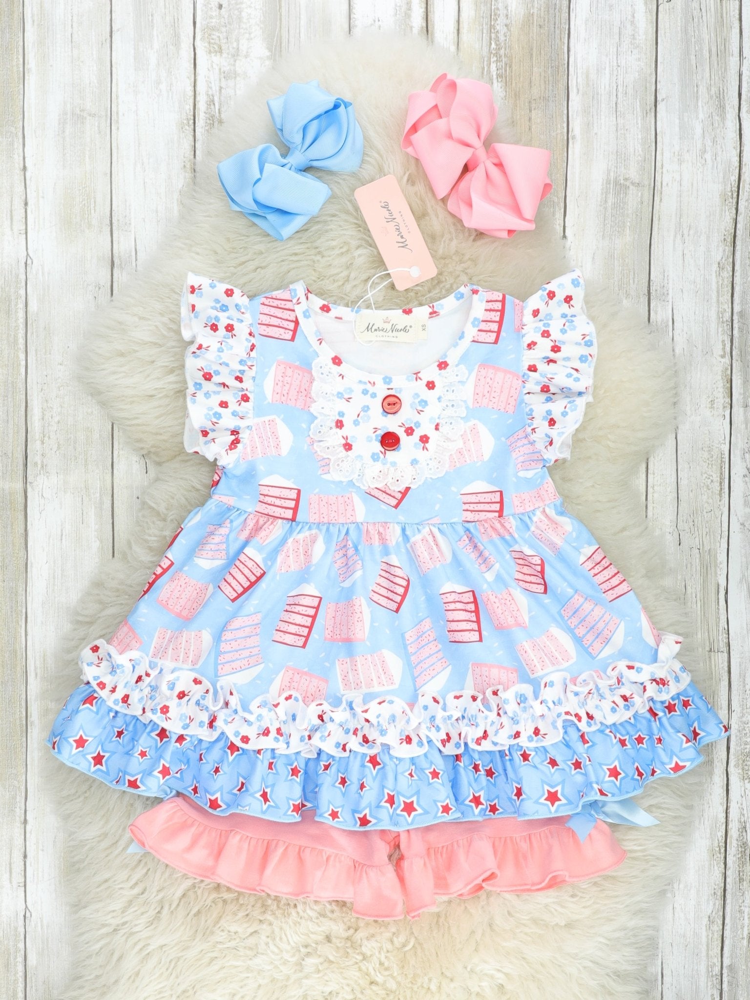 Patriotic Cake Ruffle Outfit - Marie Nicole Clothing