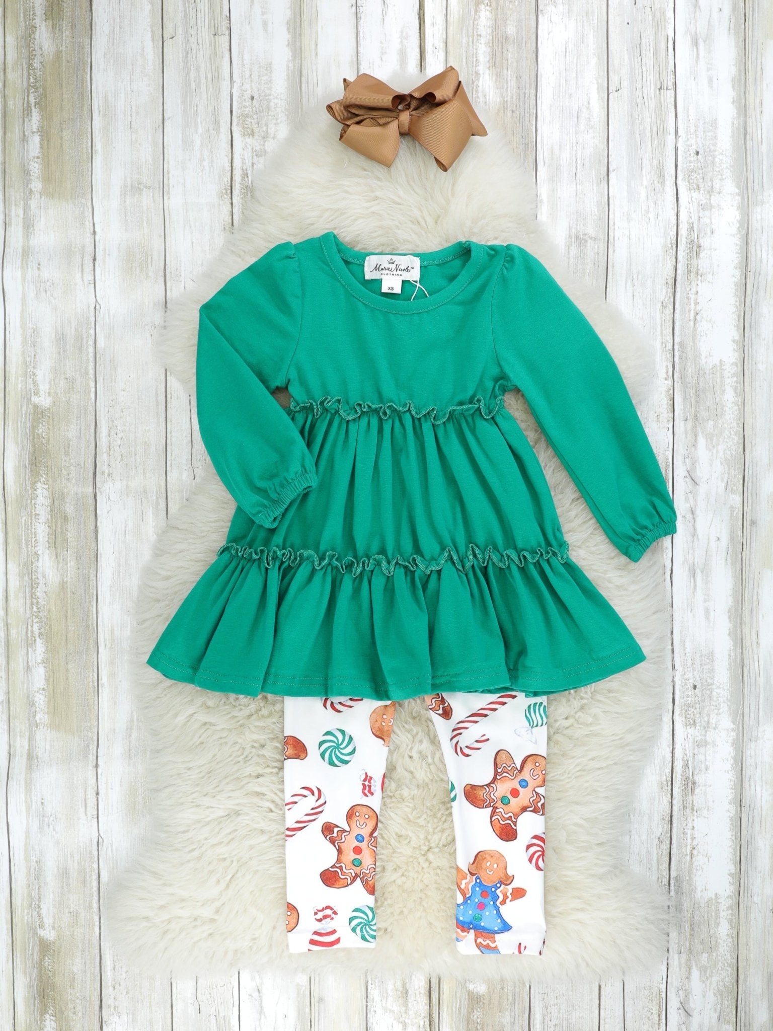 Green Gingerbread 3 - Piece Ruffle Outfit - Marie Nicole Clothing