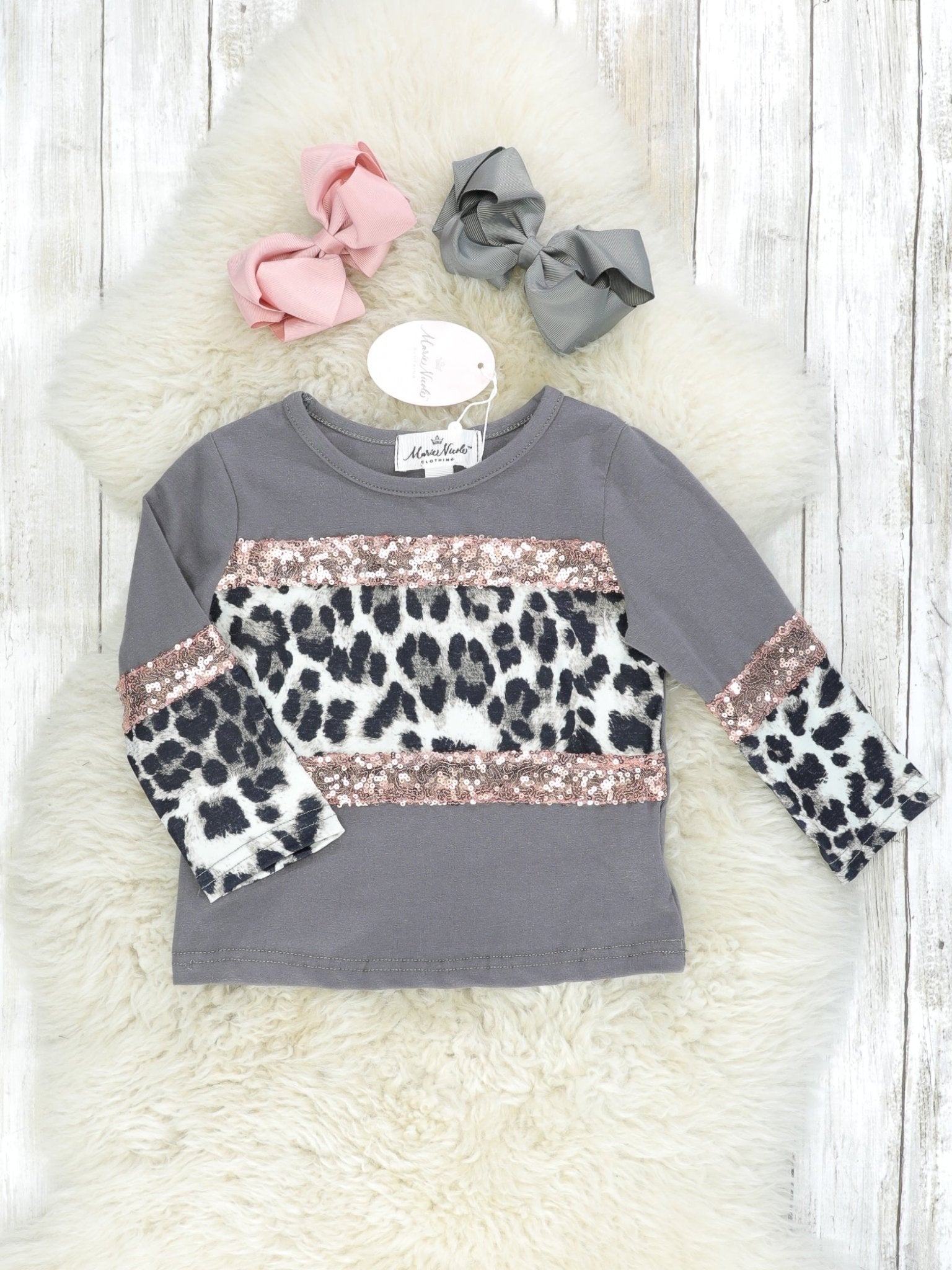 Mom & Me Leopard Sequin Long Sleeve Shirt - Marie Nicole Clothing