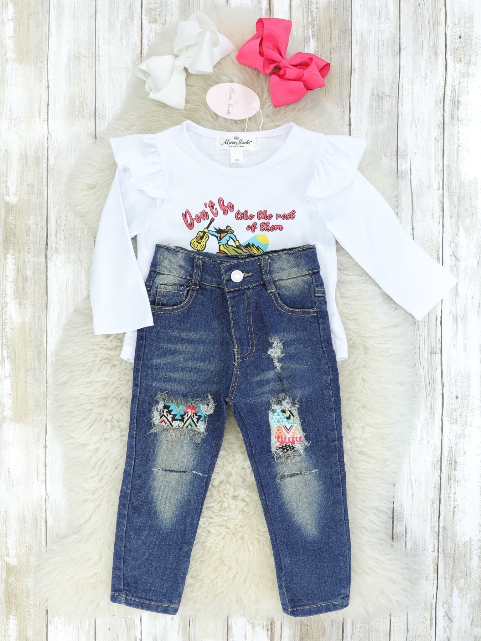 Cowgirl Ruffle Top & Distressed Denim Outfit - Marie Nicole Clothing