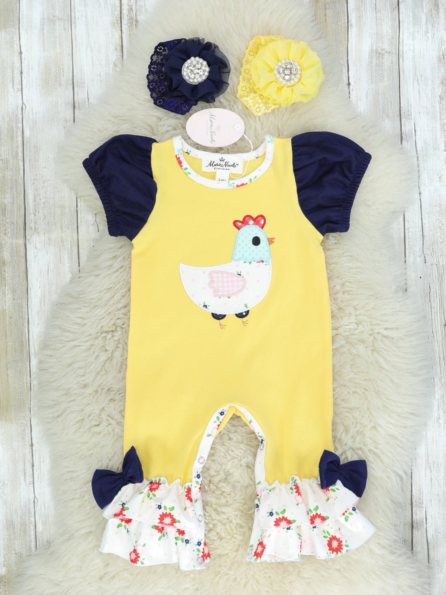 Yellow Chicken Ruffle Romper - Marie Nicole Clothing