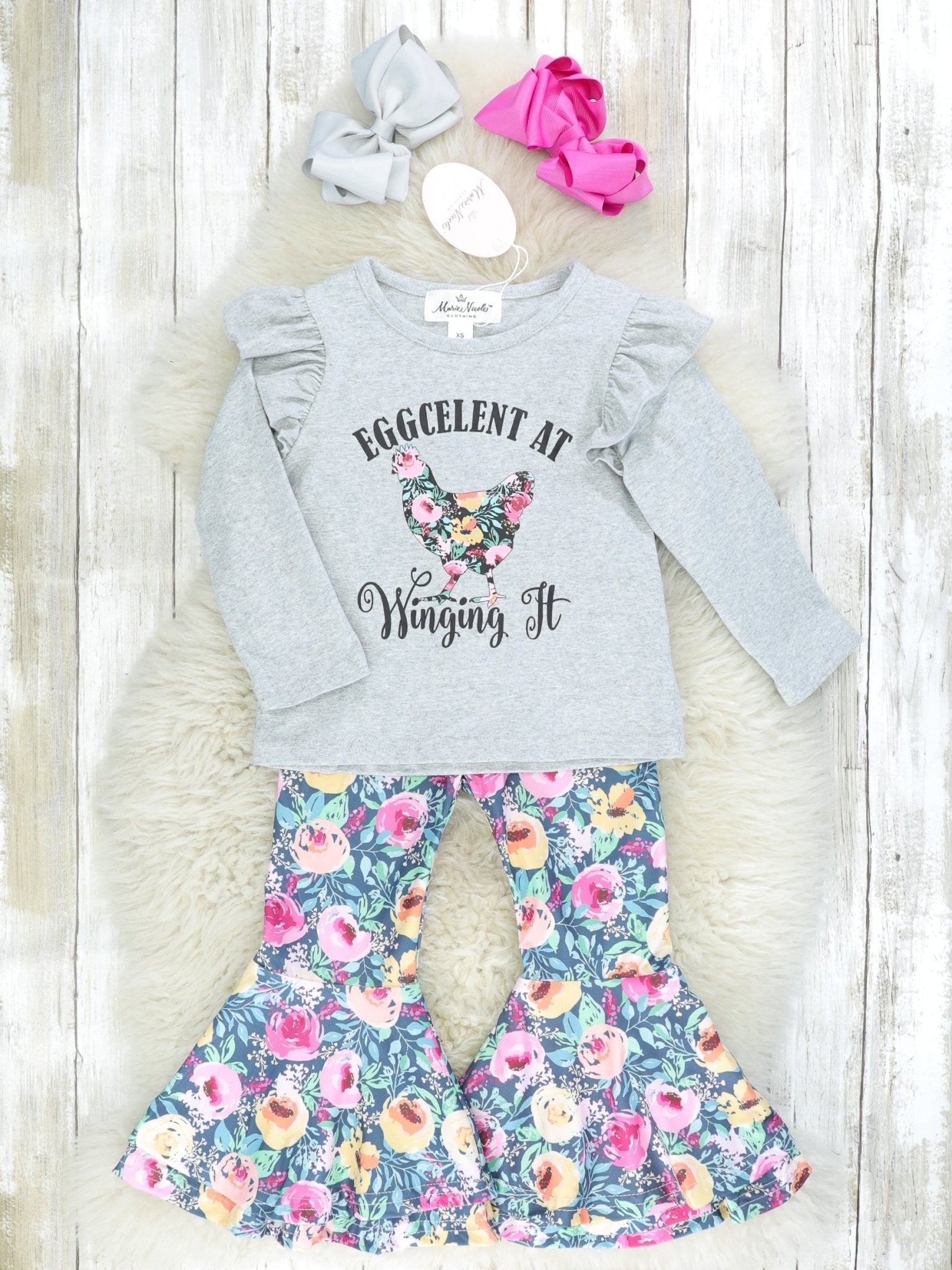 "EGGcelent" Floral Chicken Ruffle Outfit - Marie Nicole Clothing