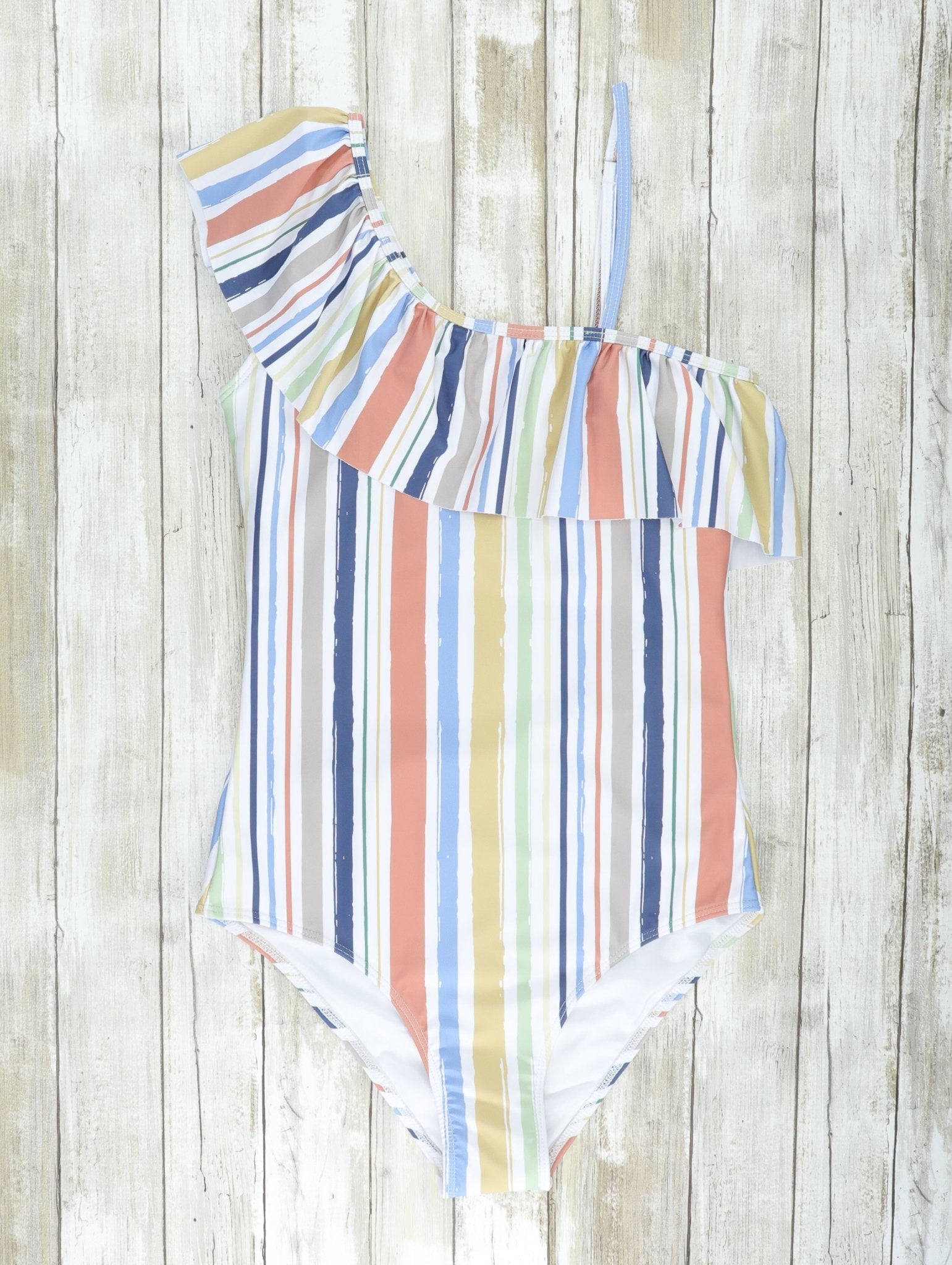 Mom & Me Striped Asymmetrical One - Piece Swimsuit - Marie Nicole Clothing