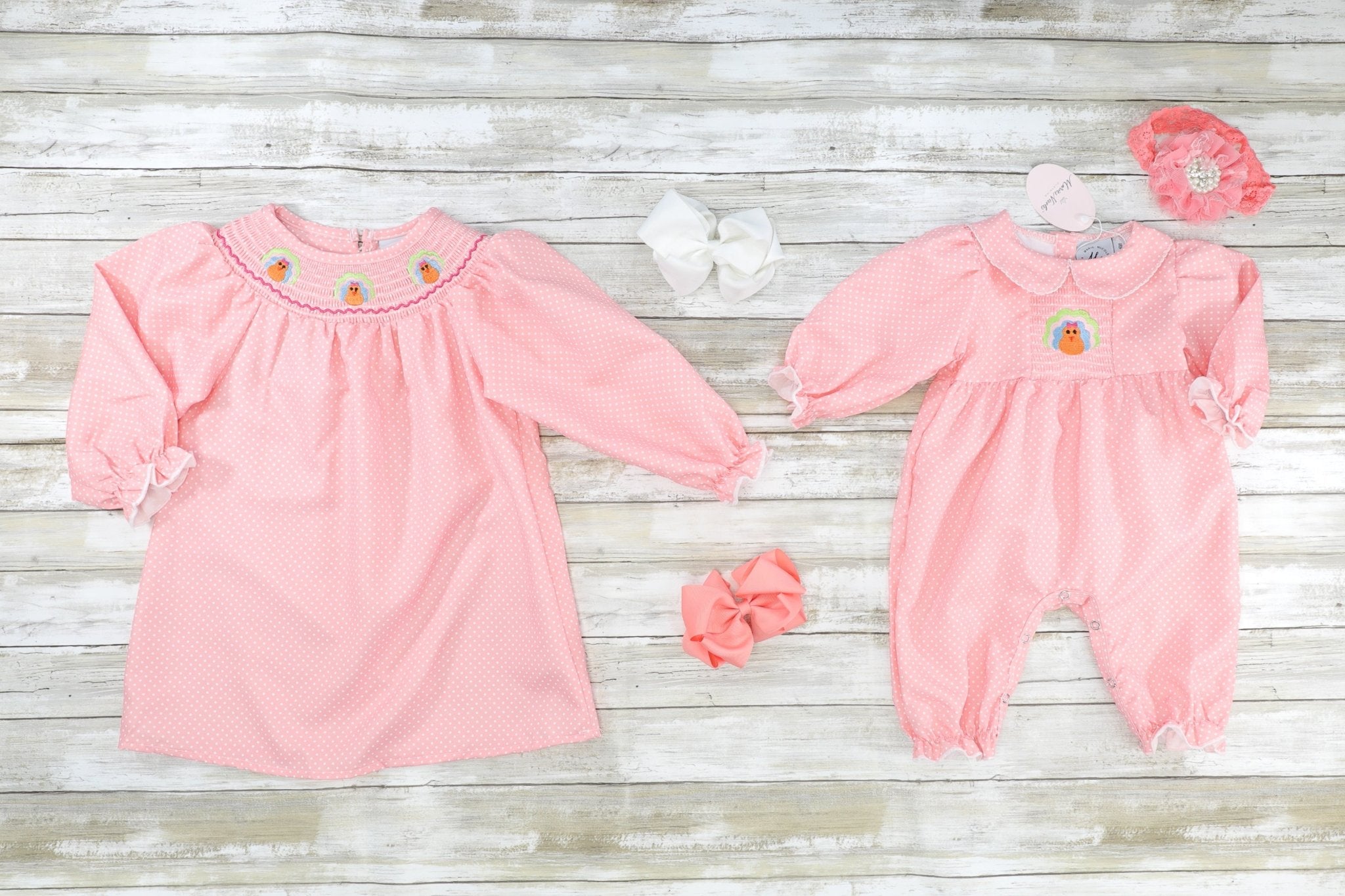 Pink Smocked Polka Dot Turkey Dress - Marie Nicole Clothing