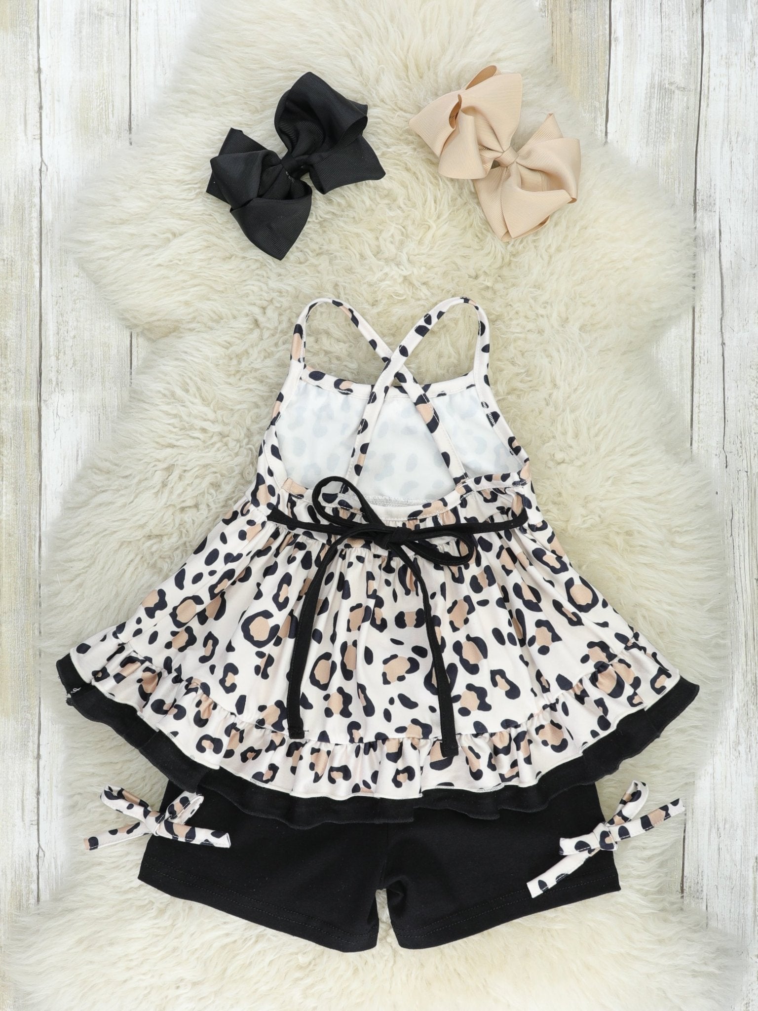 Cream Leopard Ruffle Tank Outfit - Marie Nicole Clothing
