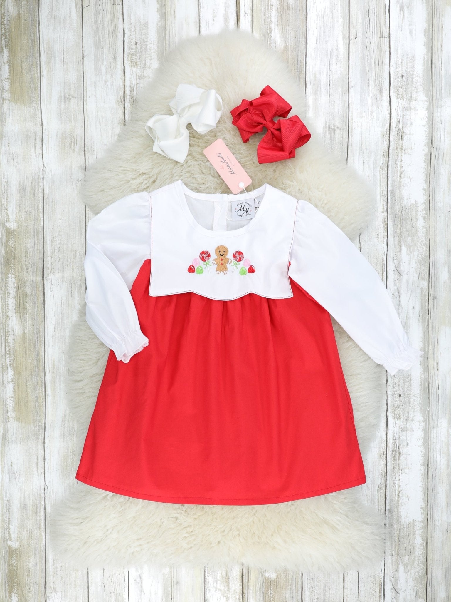 Red Gingerbread Bib Collar Dress - Marie Nicole Clothing