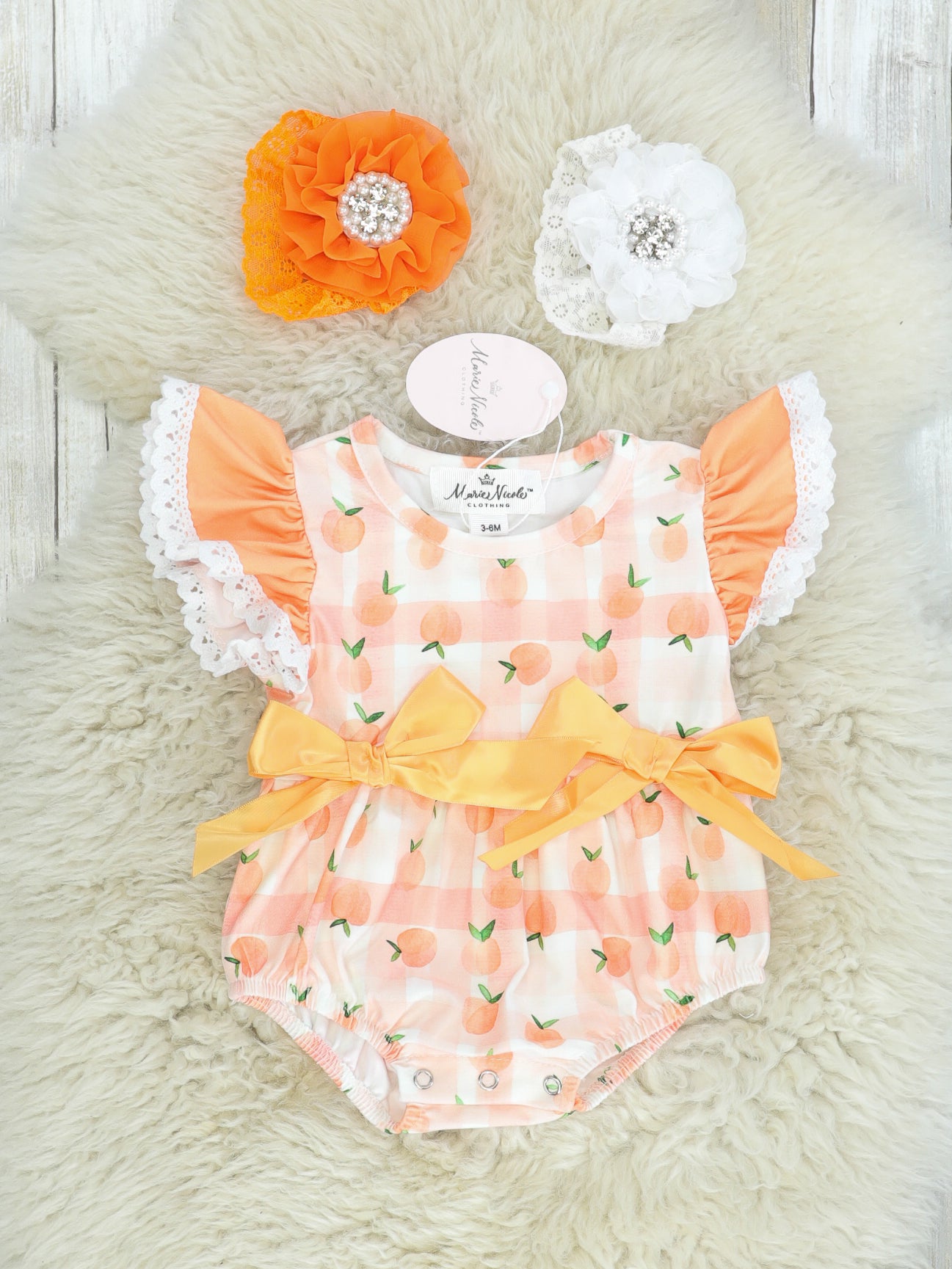 Apricot Bow Bubble Romper - Marie Nicole Clothing