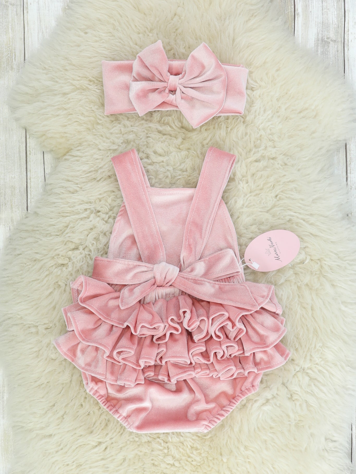 Pink Velvet Ruffle Bubble With Headband - Marie Nicole Clothing