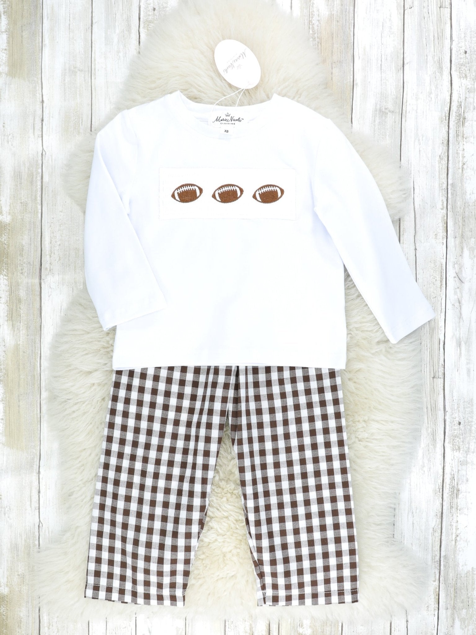 Gingham Smocked Football Outfit - Marie Nicole Clothing