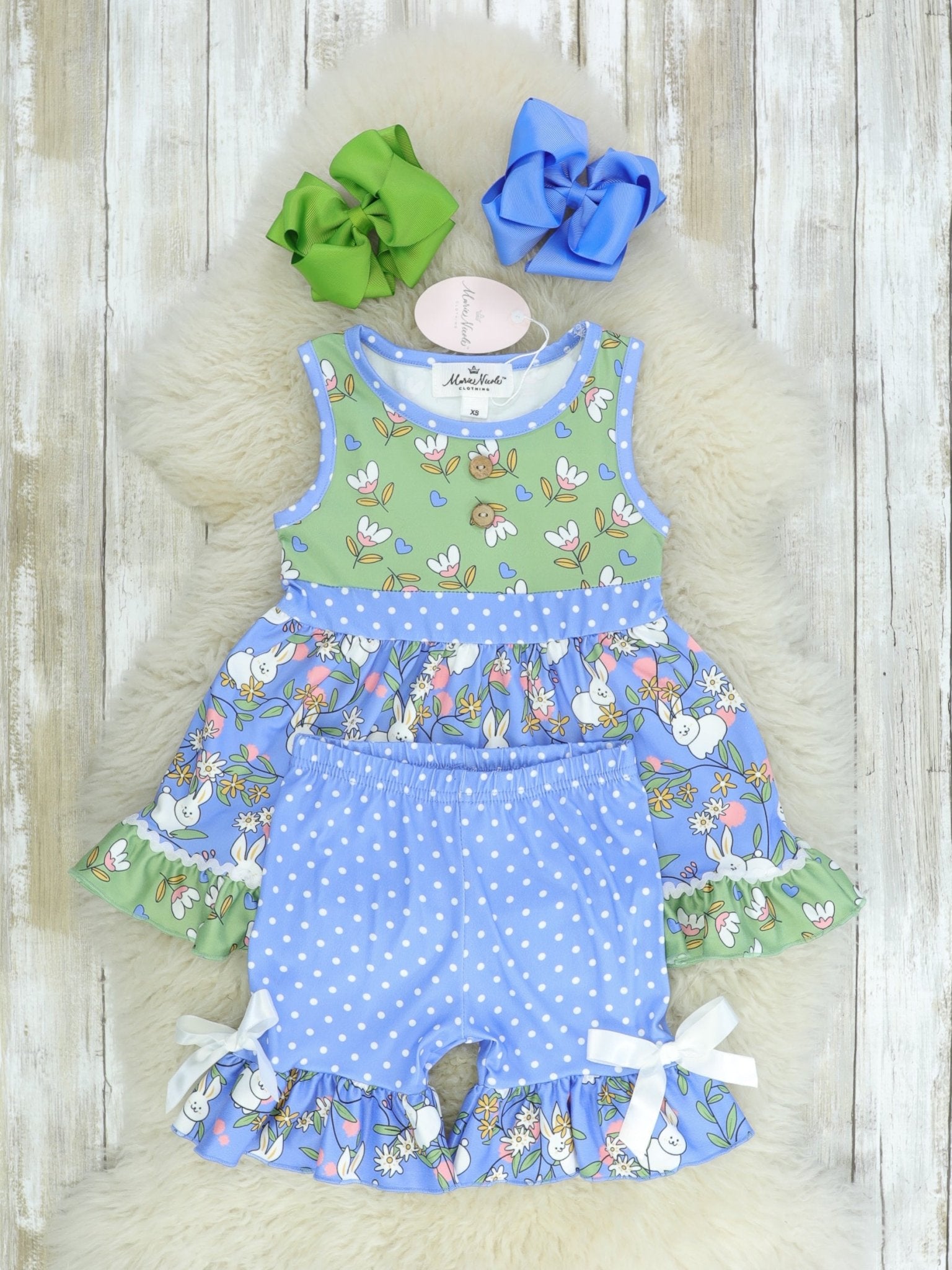 Estella's Easter Bunnies Ruffle Outfit - Marie Nicole Clothing