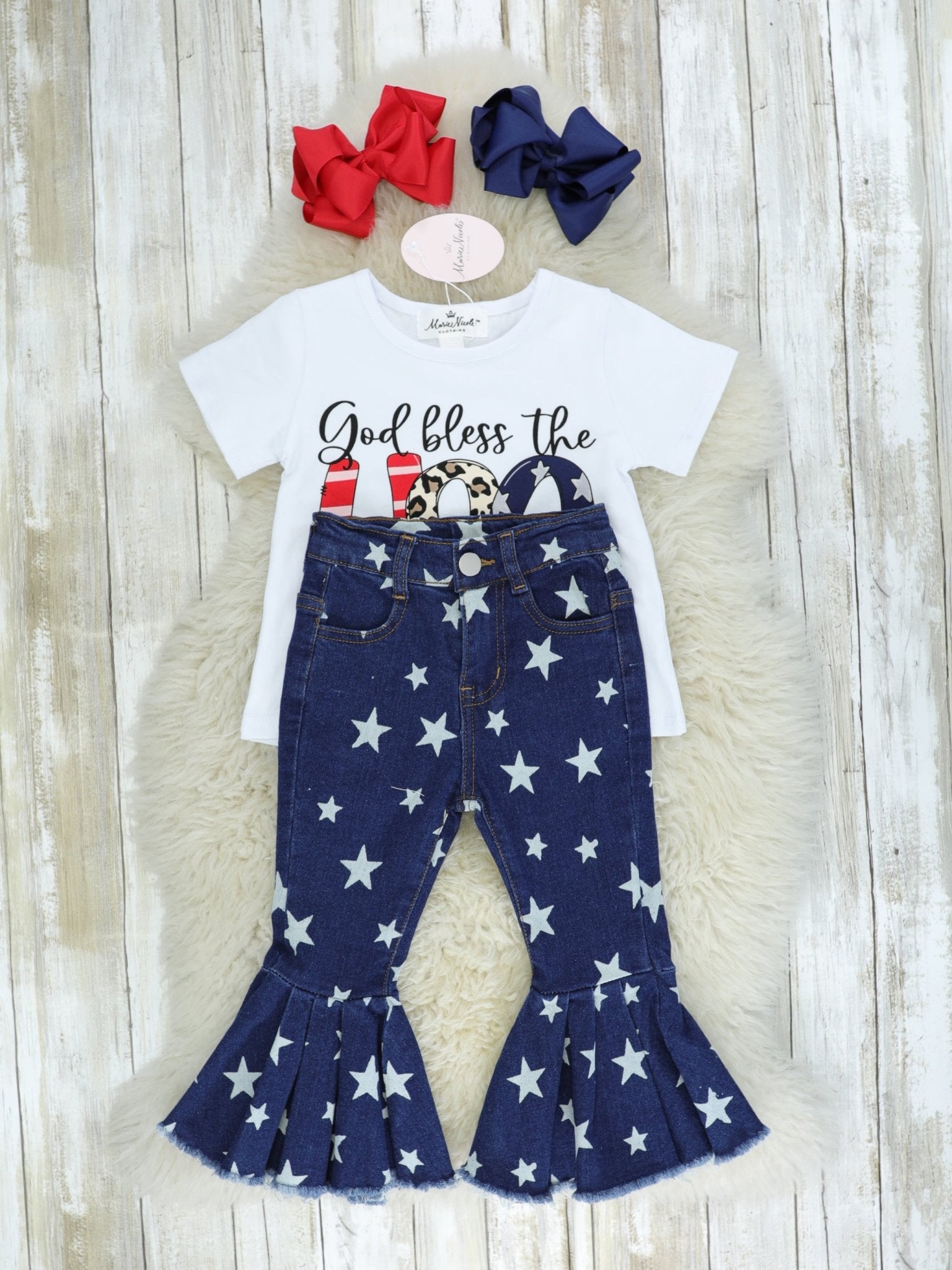 "God Bless The USA" Star Bell Bottoms Outfit - Marie Nicole Clothing
