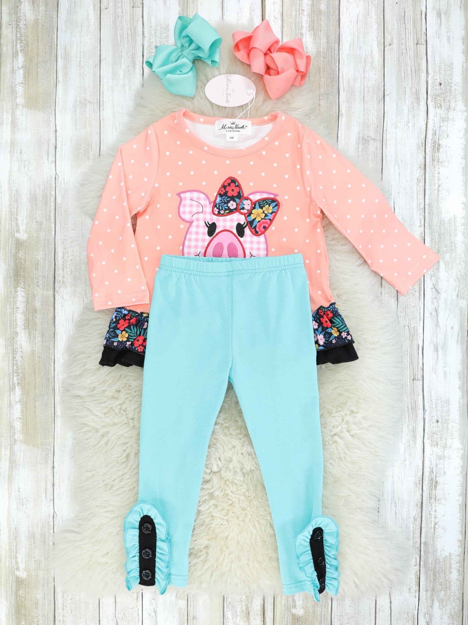 Floral Piggy Ruffle Outfit - Marie Nicole Clothing