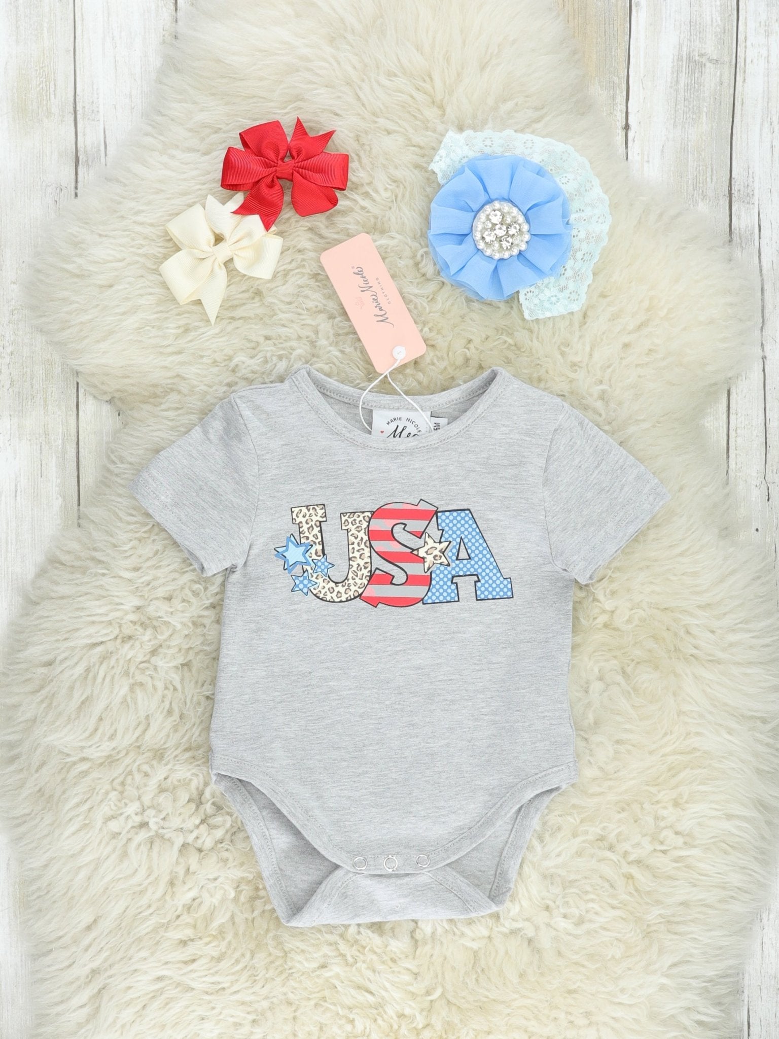 Leopard USA Bubble Romper - Marie Nicole Clothing