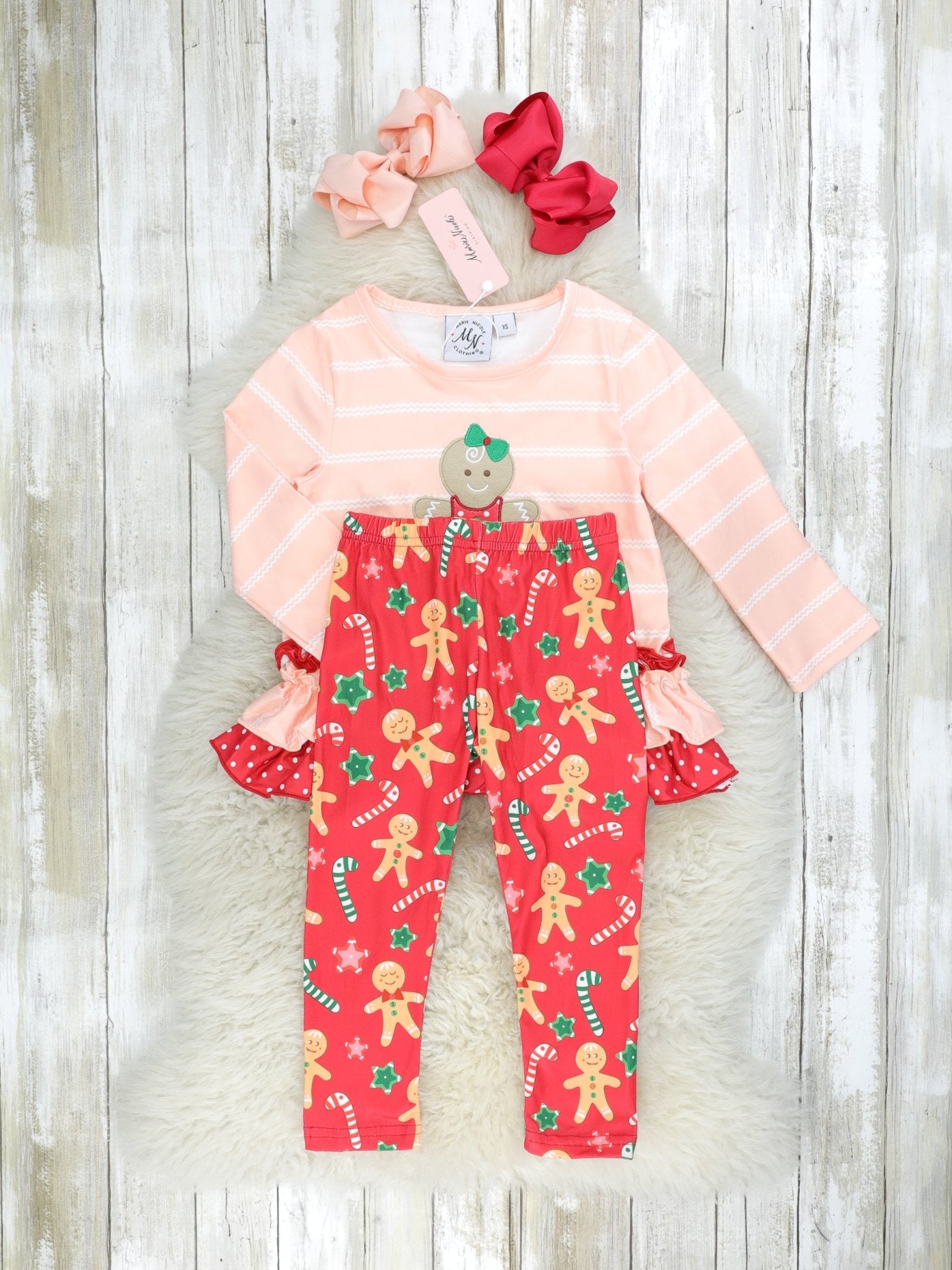 Peach Gingerbread Ruffle Outfit - Marie Nicole Clothing