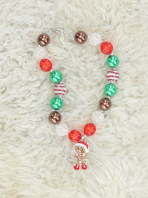 Red & Green Gingerbread Bubblegum Necklace - Marie Nicole Clothing