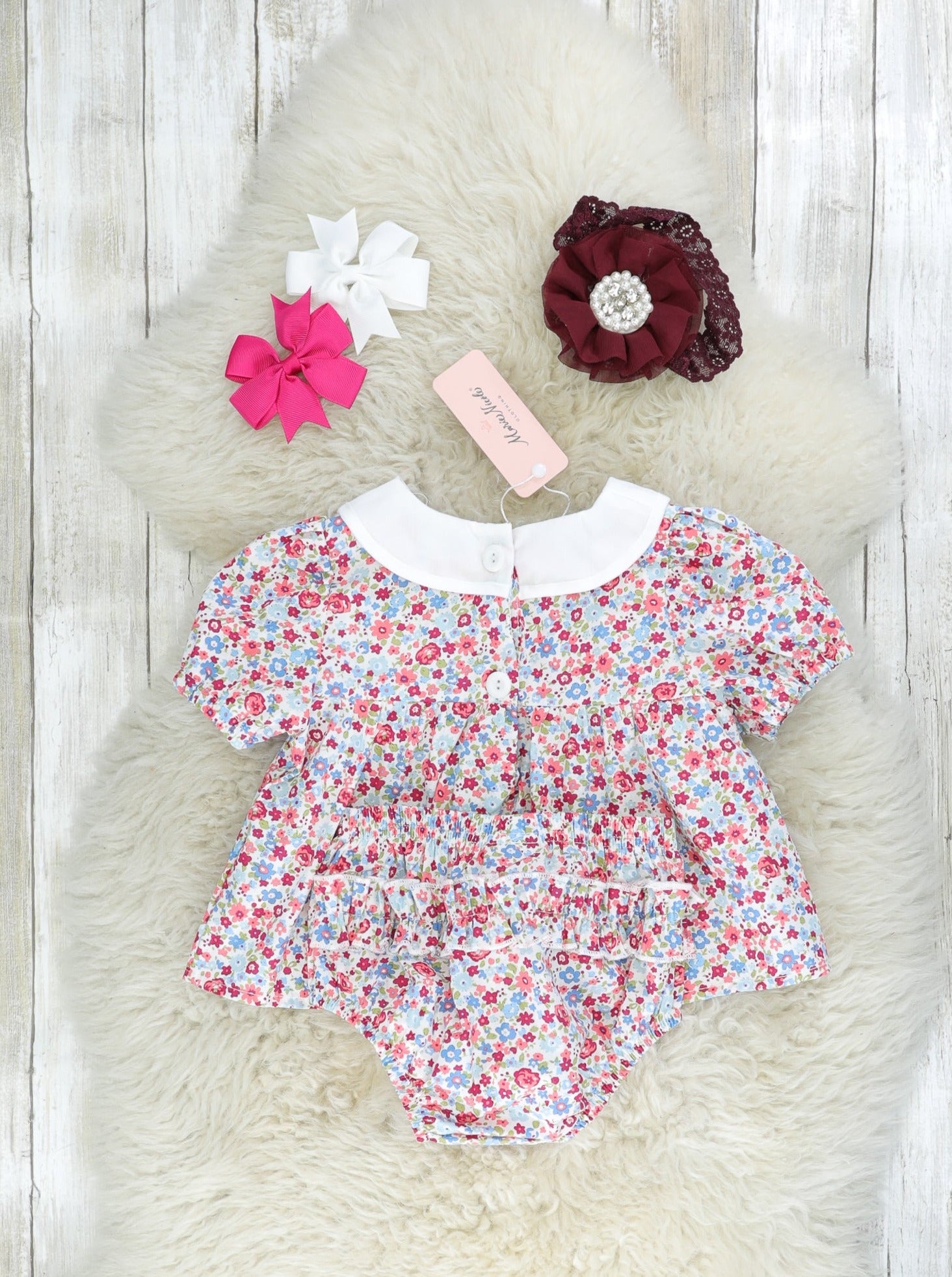 Red Ditsy Floral Vintage Top & Bloomers Outfit - Marie Nicole Clothing