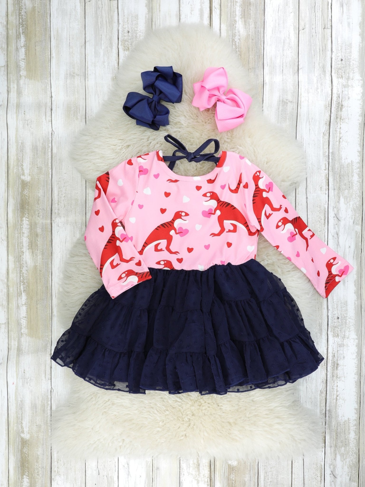 Dinosaur Love Swiss Dot Tie Dress - Marie Nicole Clothing