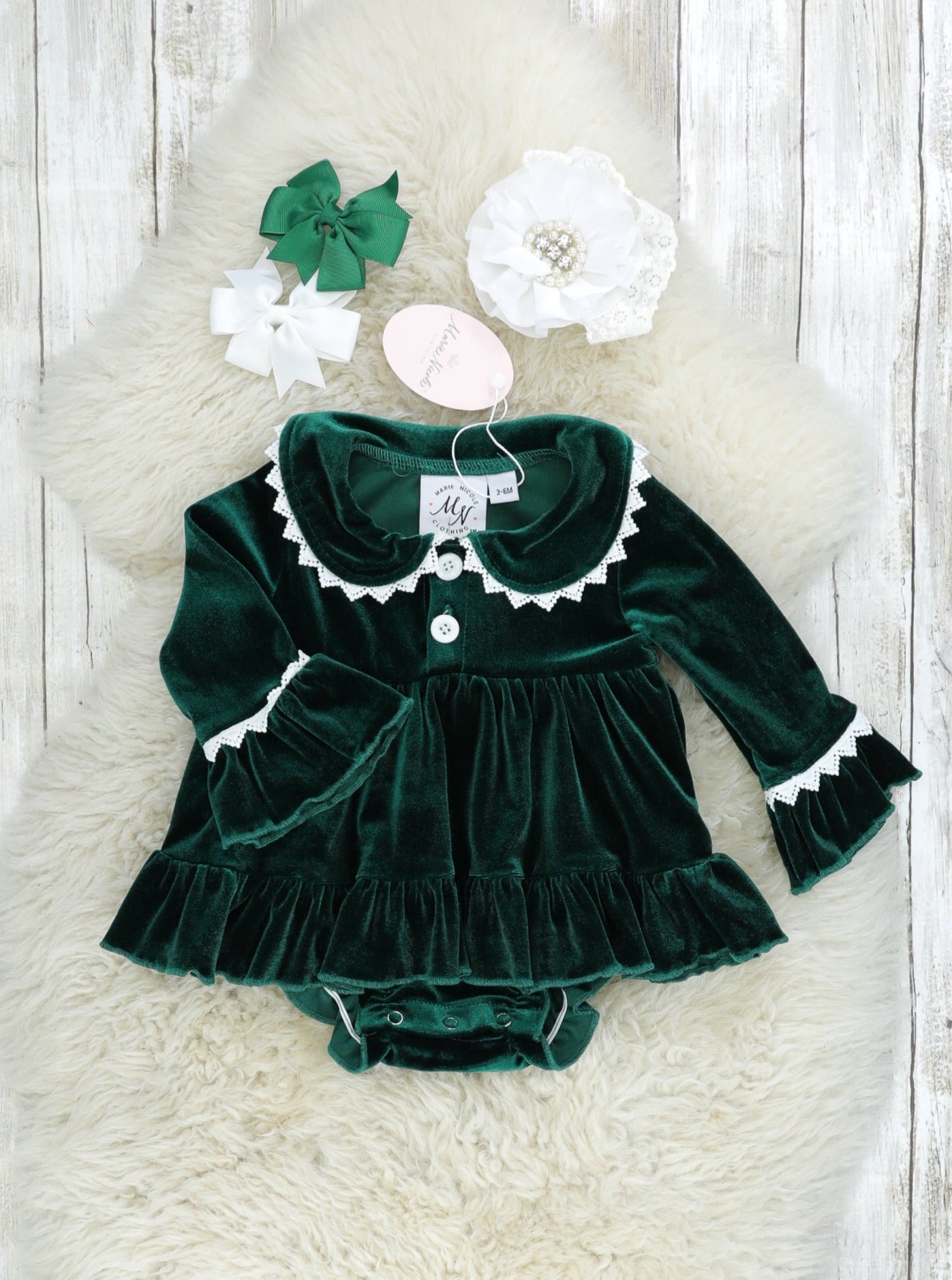 Emerald Velvet Ruffle Dressy Romper - Marie Nicole Clothing