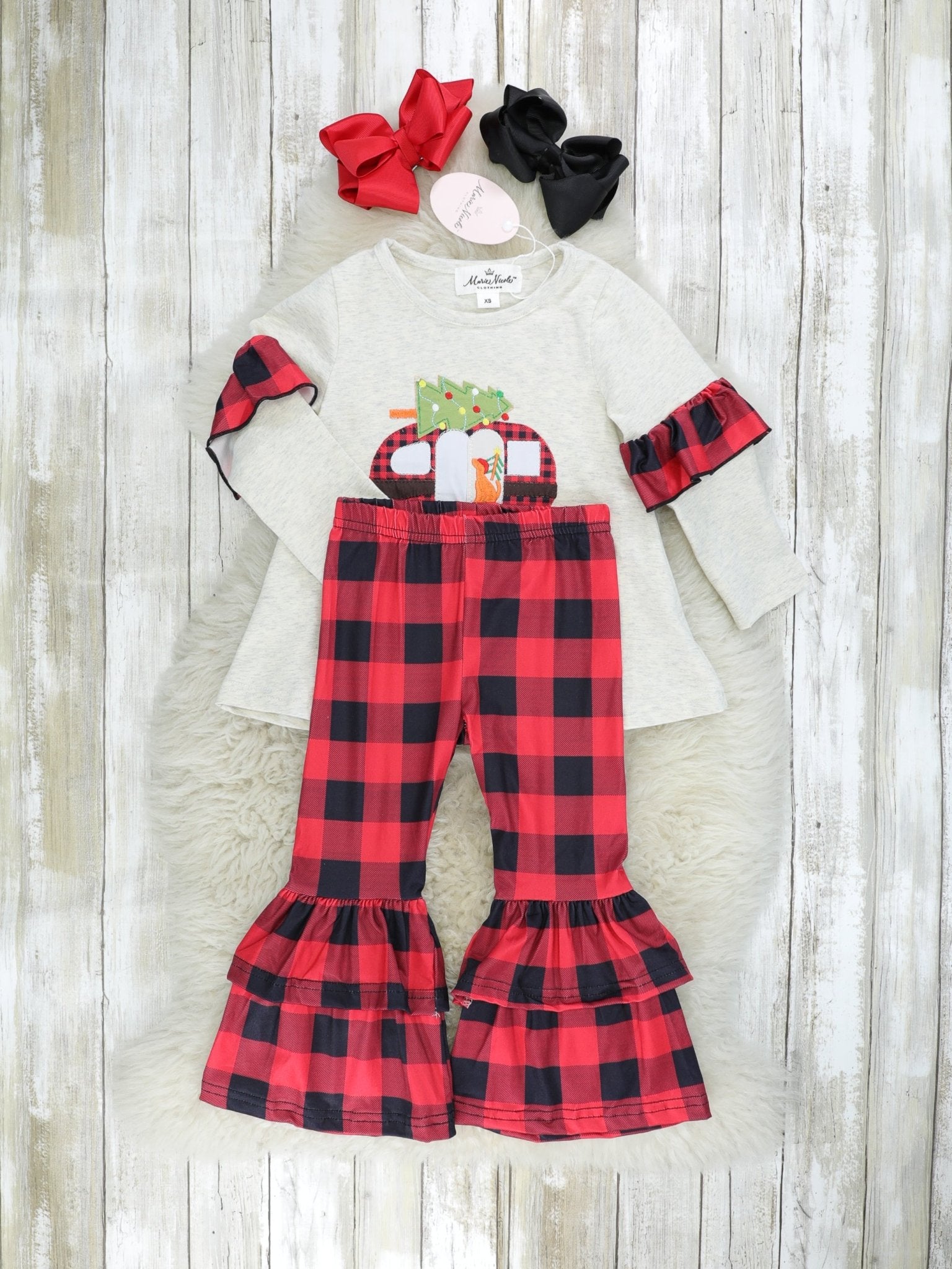 Buffalo Plaid Camper Ruffle Outfit - Marie Nicole Clothing