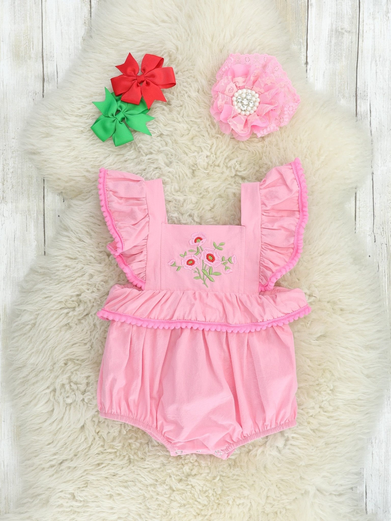 Pink Poppy Flutter Sleeve Ruffle Bubble Romper - Marie Nicole Clothing