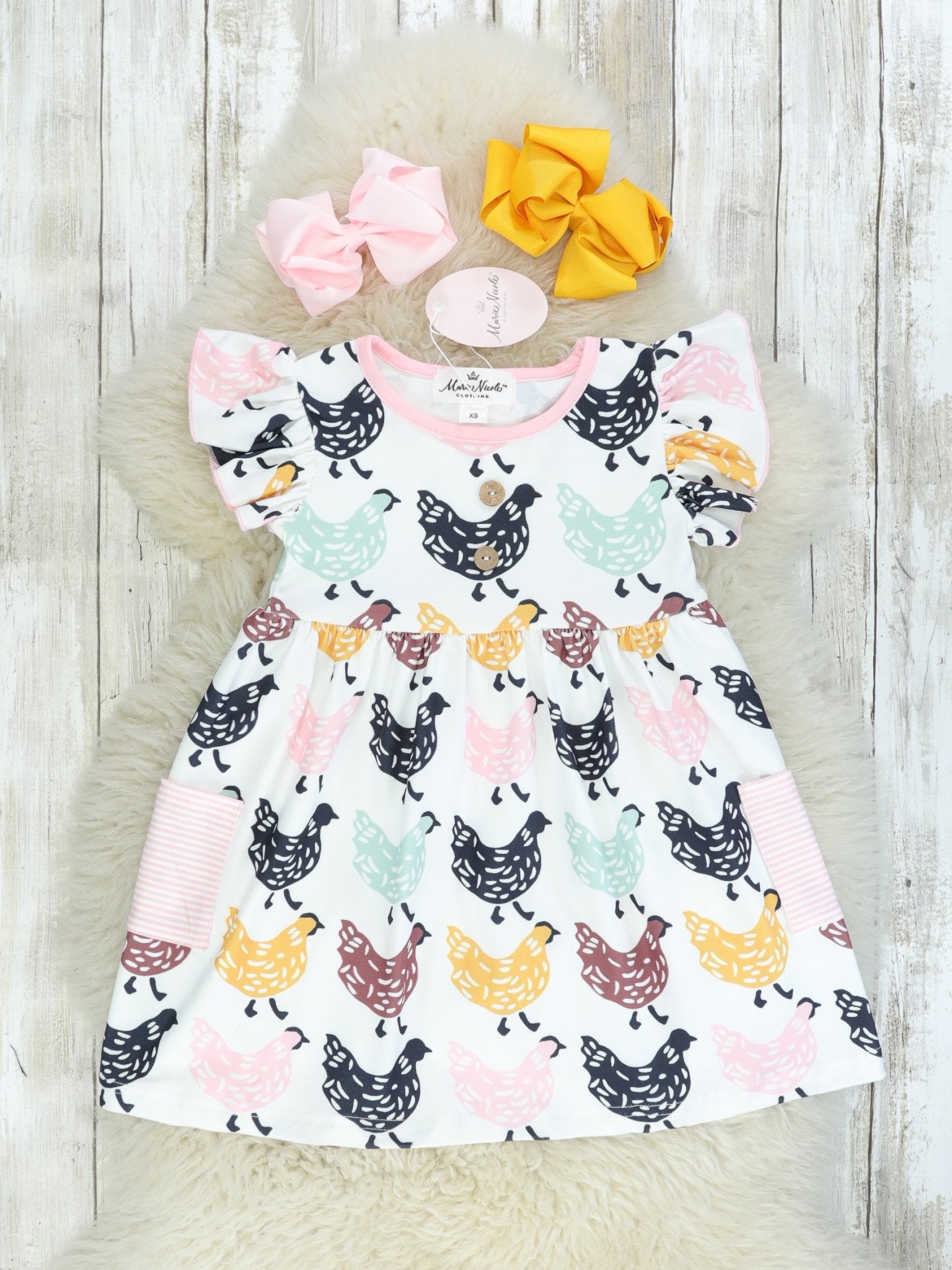 Chicken Ruffle Pocket Dress - Marie Nicole Clothing