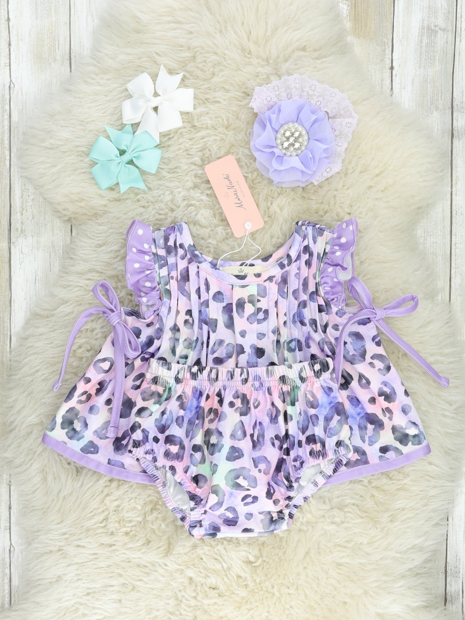 Purple Leopard Flutter Sleeve Bloomers Outfit - Marie Nicole Clothing