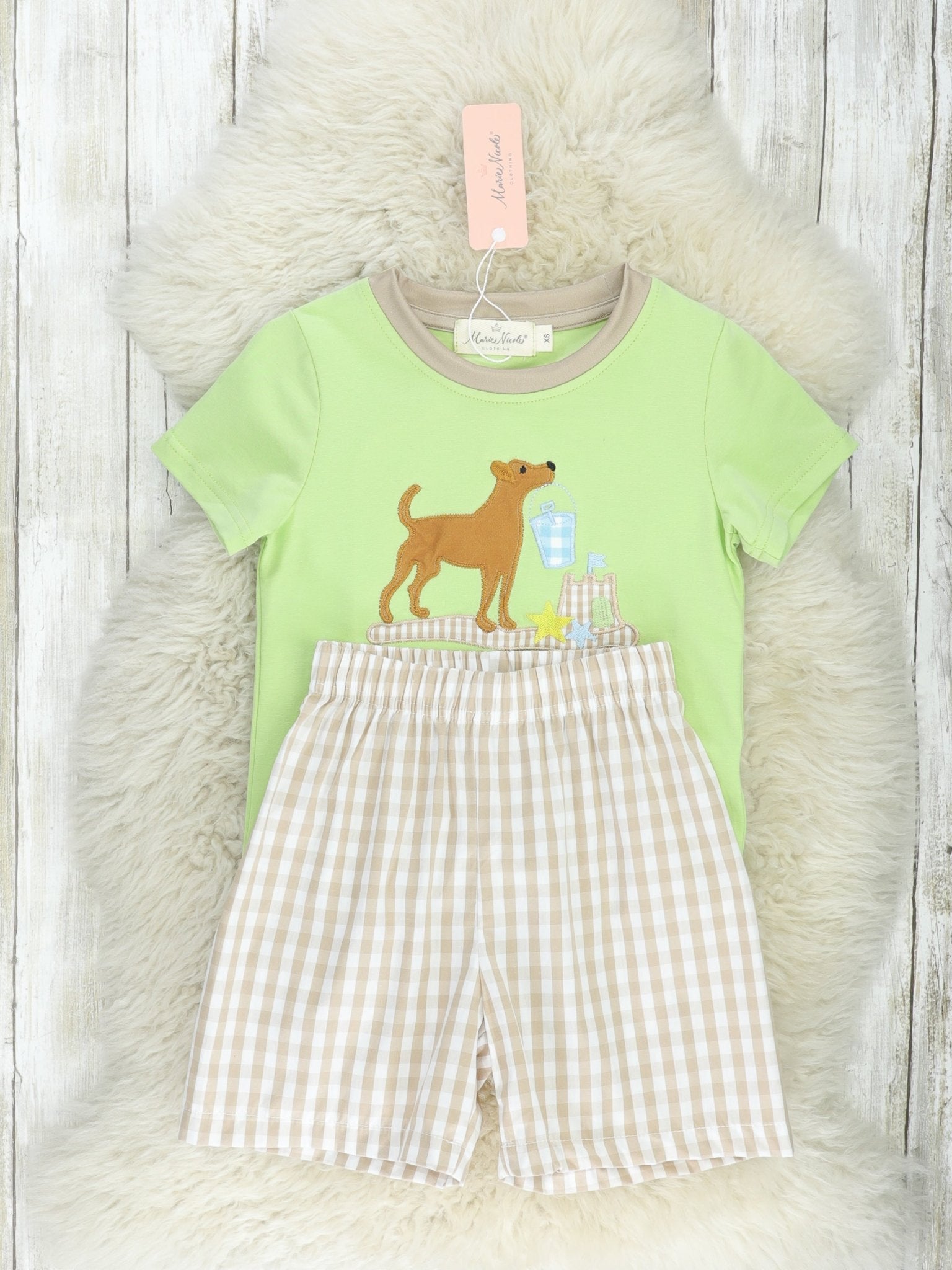 Lime Dog Gingham Outfit - Marie Nicole Clothing