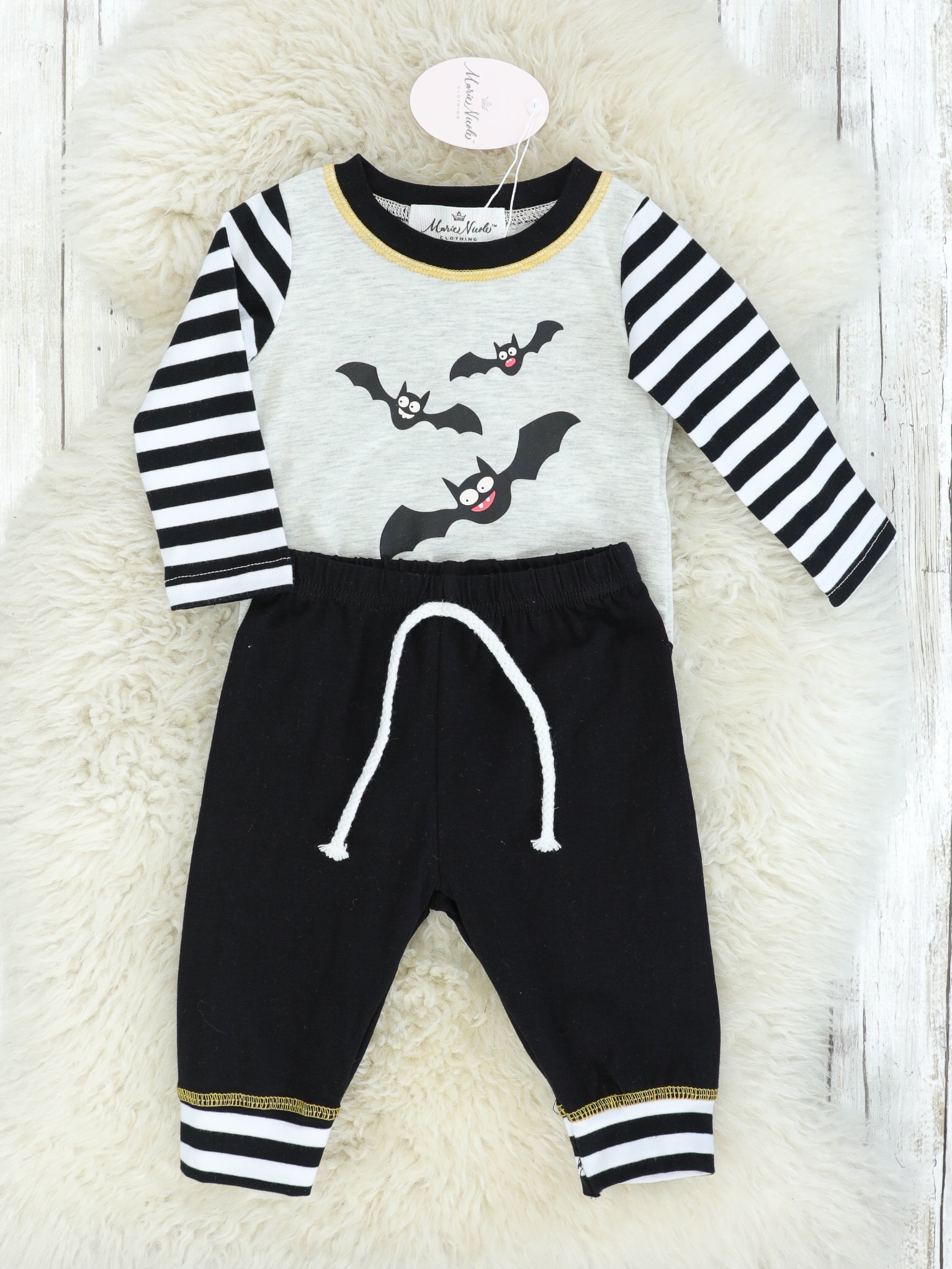 Striped Bats Romper & Jogger Outfit - Marie Nicole Clothing