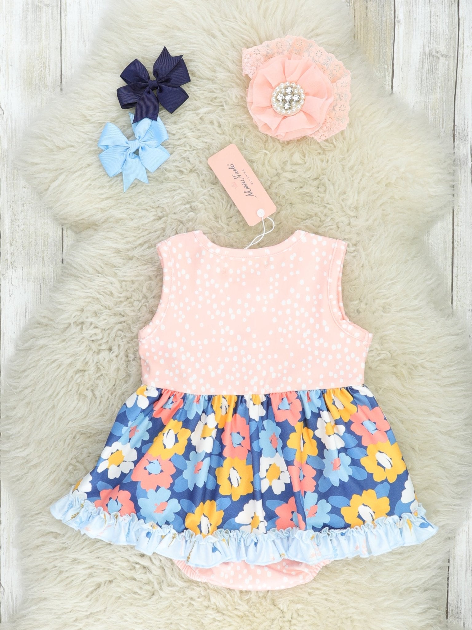 Navy Dahlia Ruffle Dressy Bubble Romper - Marie Nicole Clothing
