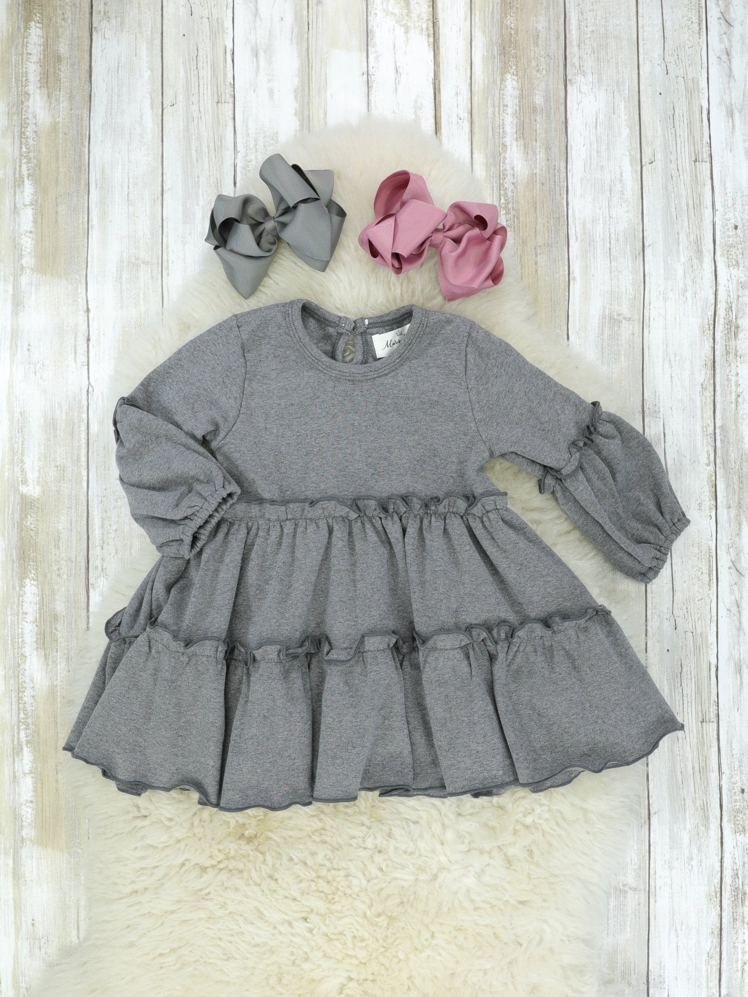 Cotton Ruffle Swing Top - Heather Grey - Marie Nicole Clothing