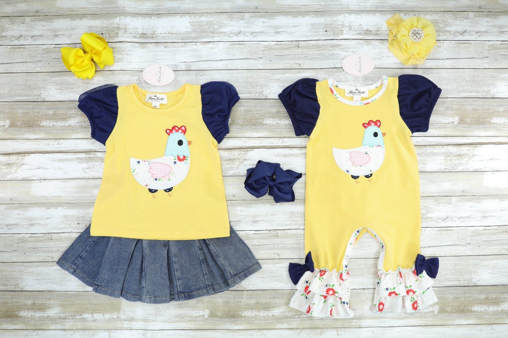 Yellow Chicken Ruffle Romper - Marie Nicole Clothing