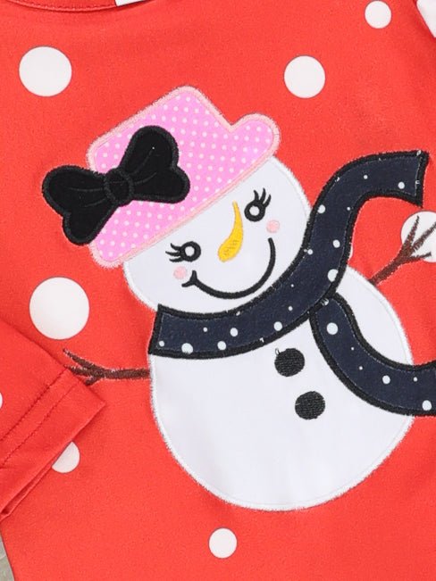 Red Polka Dot Snowman Ruffle Romper - Marie Nicole Clothing