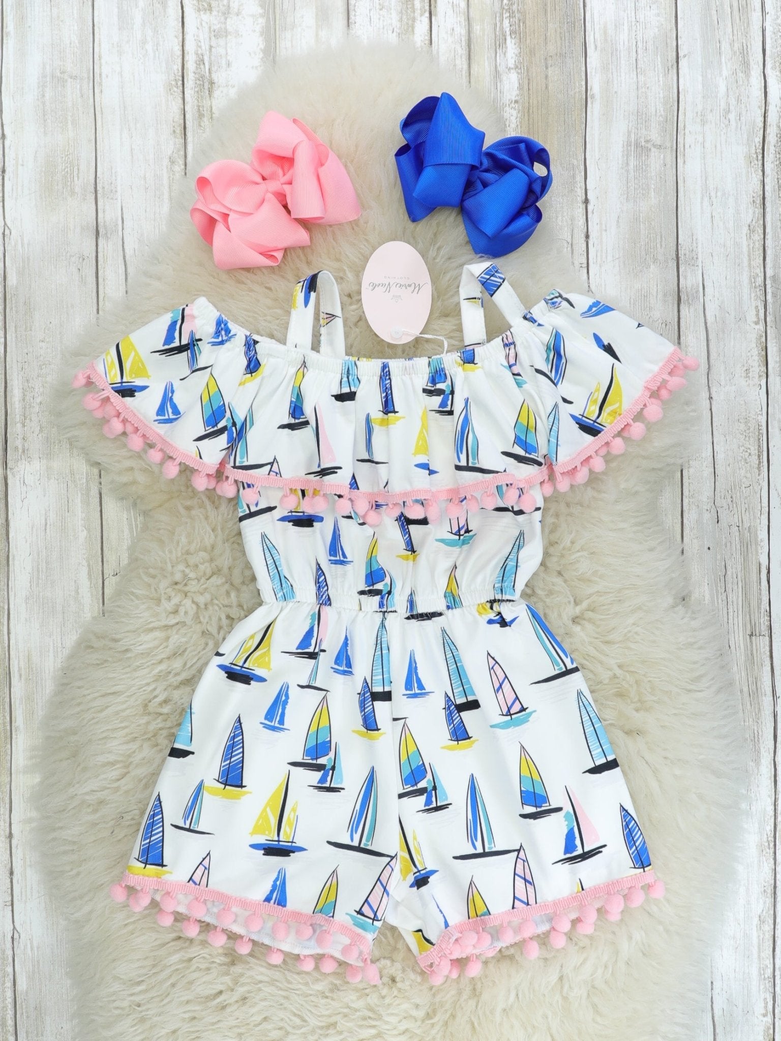 Sailboat Pom Pom Romper - Marie Nicole Clothing