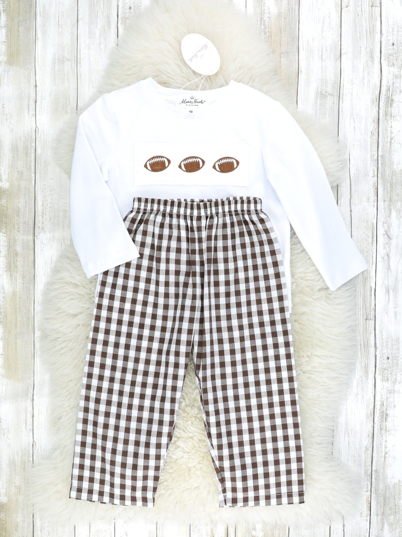 Gingham Smocked Football Outfit - Marie Nicole Clothing