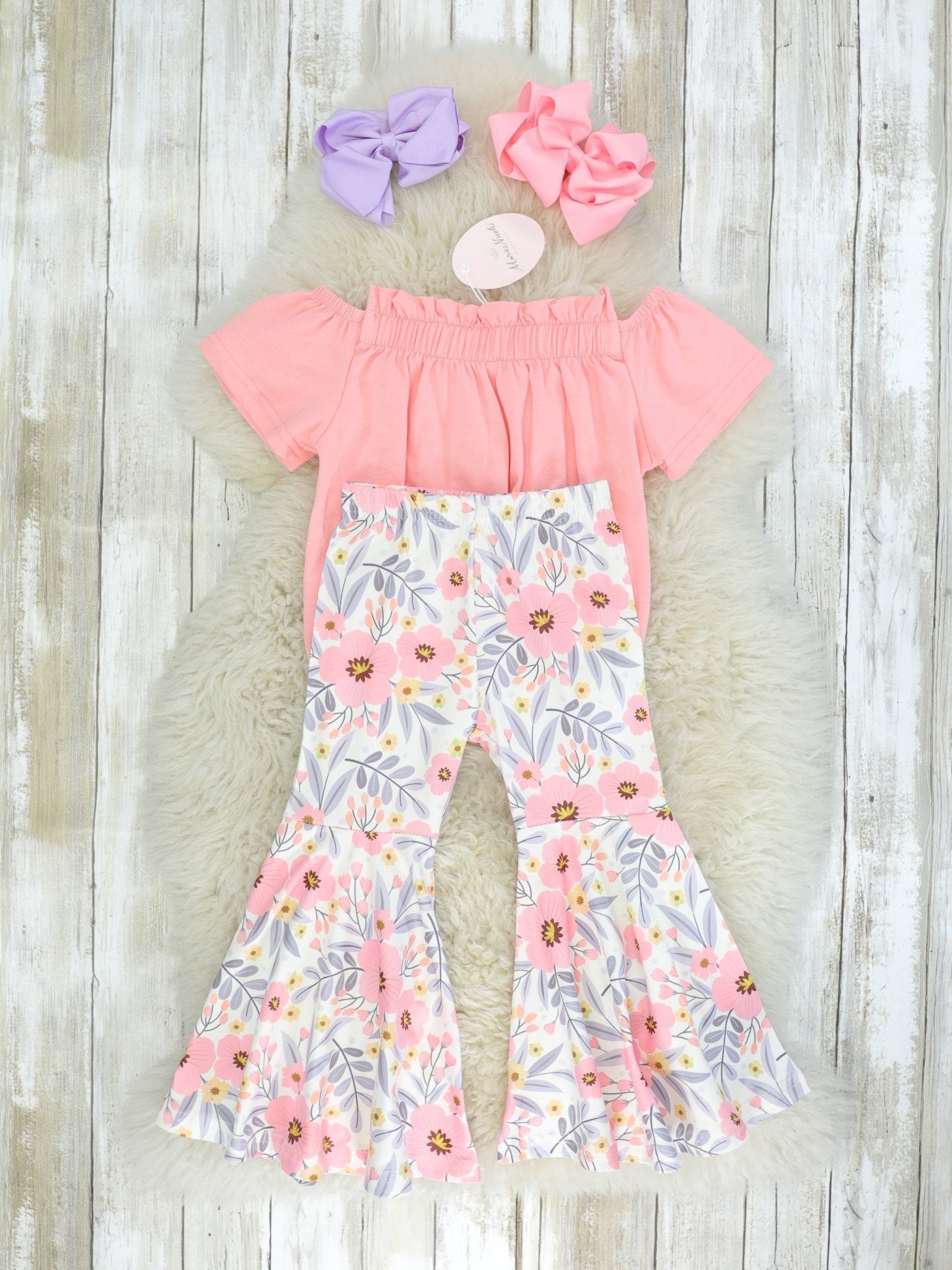 Pink Top & Floral Bell Bottoms Outfit - Marie Nicole Clothing