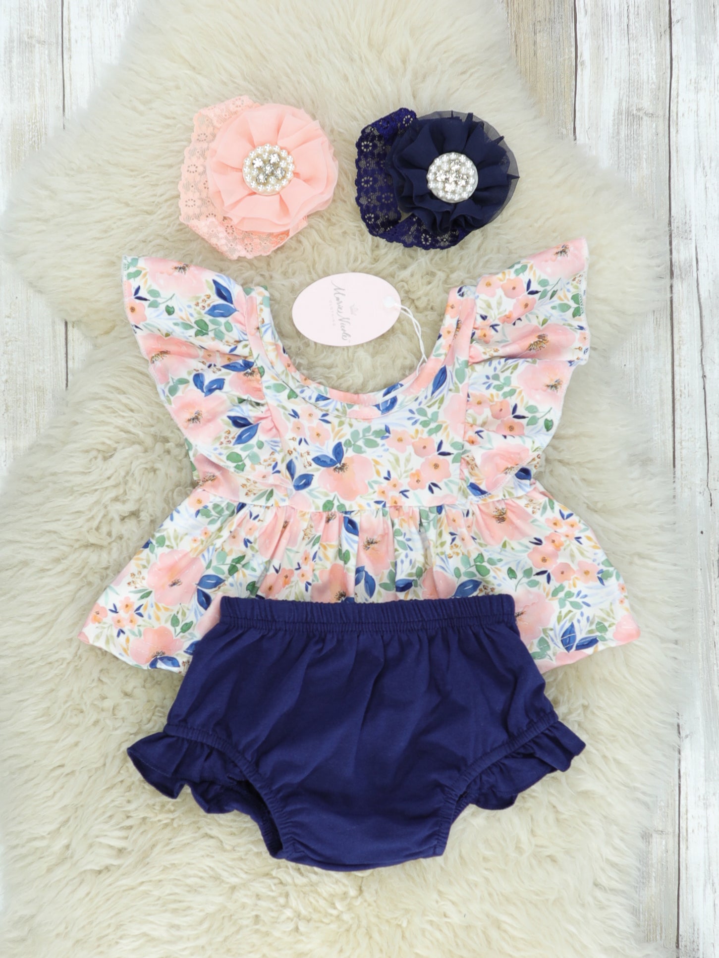 Pink Floral Top & Bloomers Set - Marie Nicole Clothing
