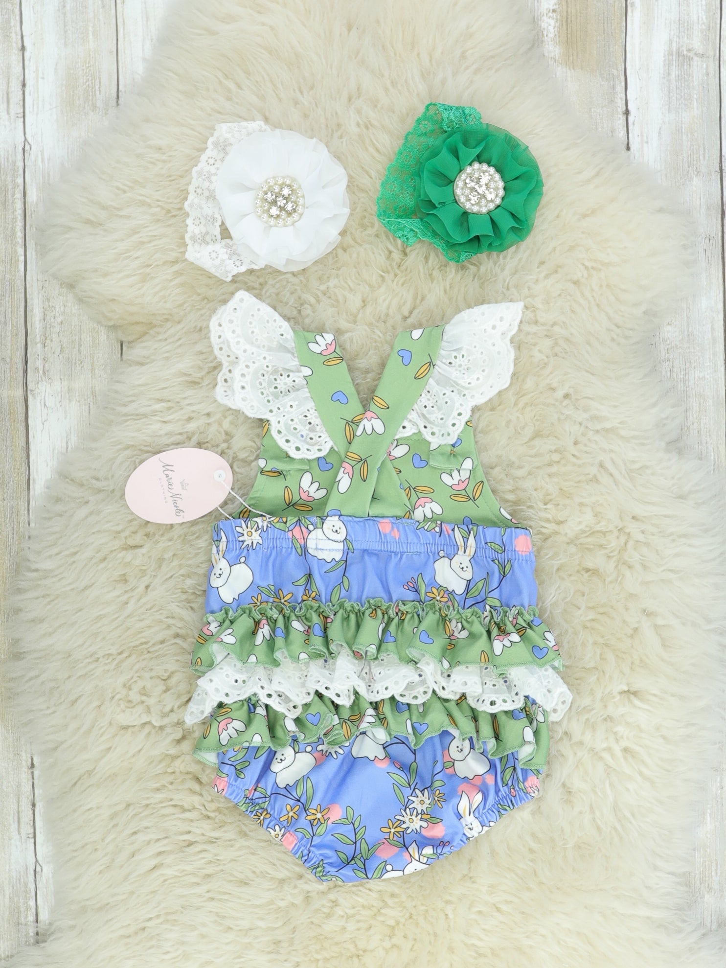 Estella's Easter Bunnies Ruffle Bubble Romper - Marie Nicole Clothing