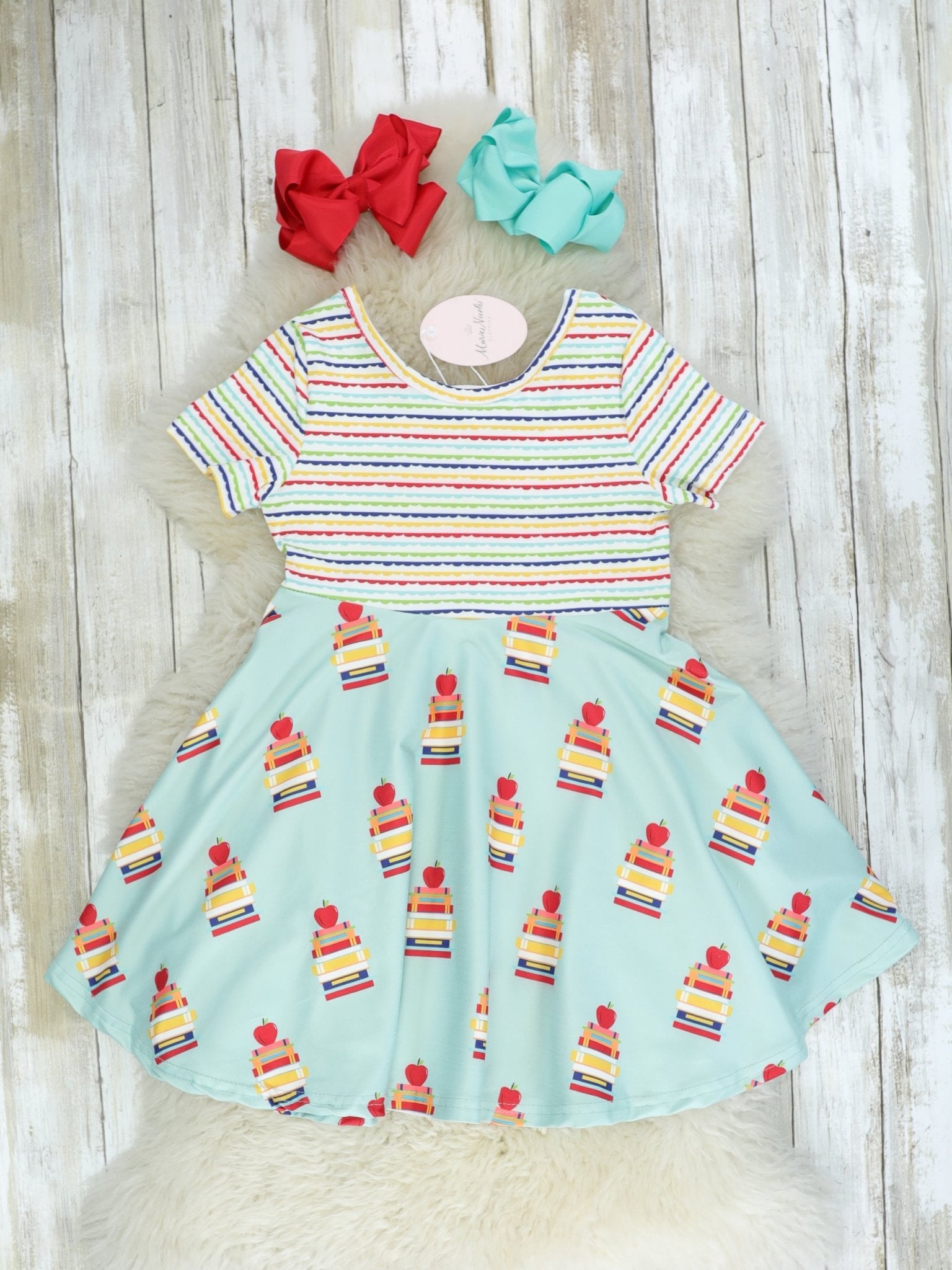 Blue Striped School Book Swing Dress - Marie Nicole Clothing